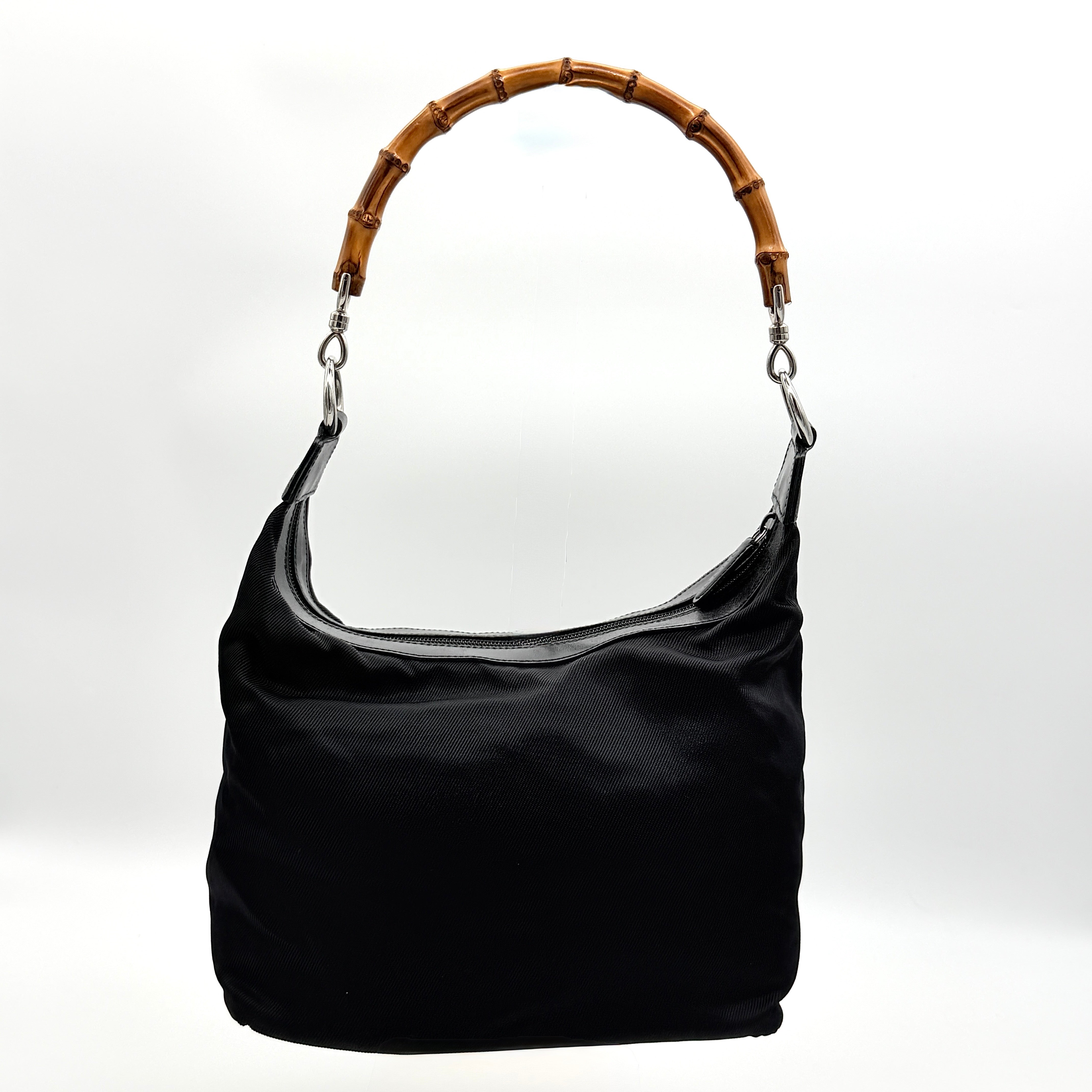 Gucci Nylon Bamboo Shoulder Bag Black