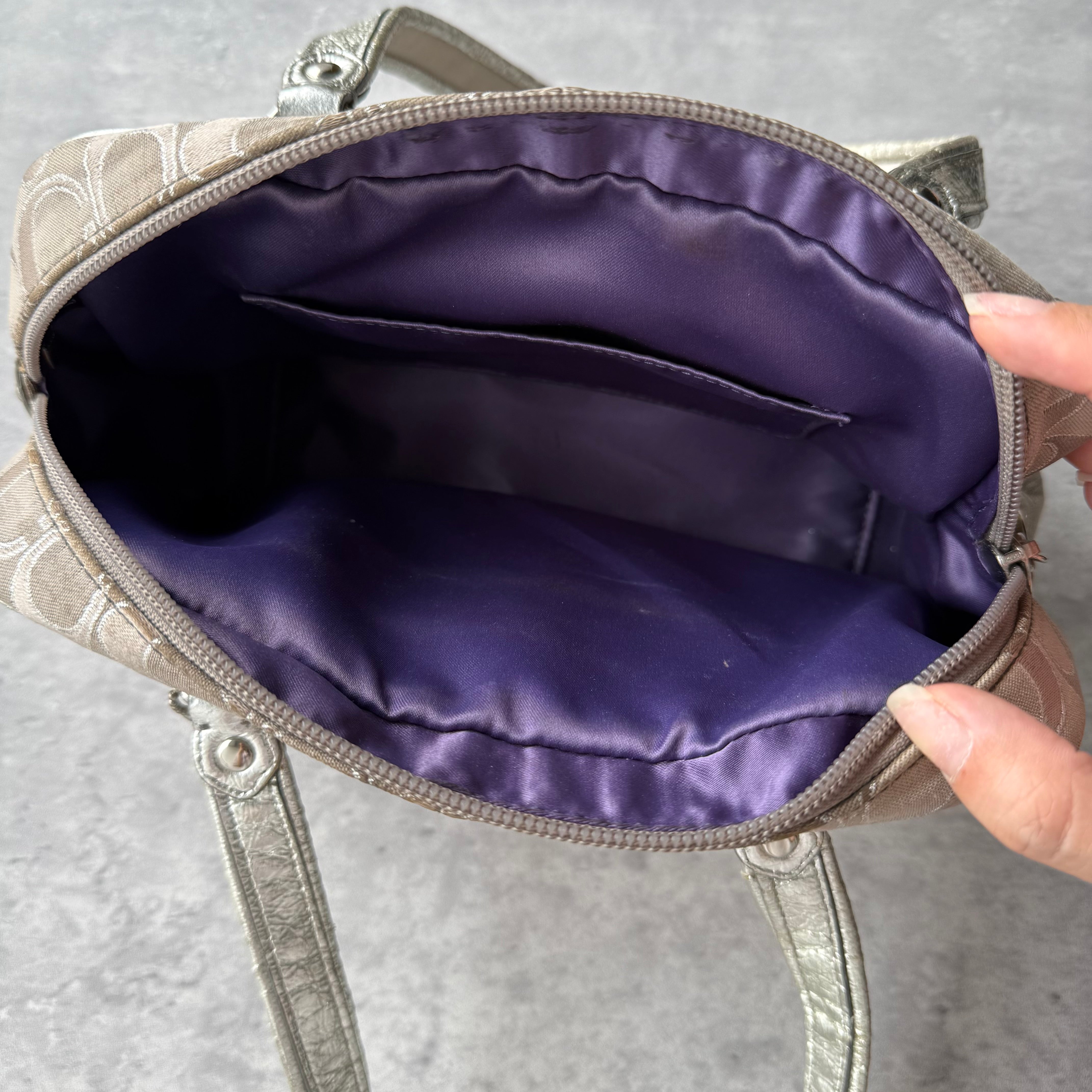 Coach Signature Poppy Metallic Shoulder Bag Silver/Grey