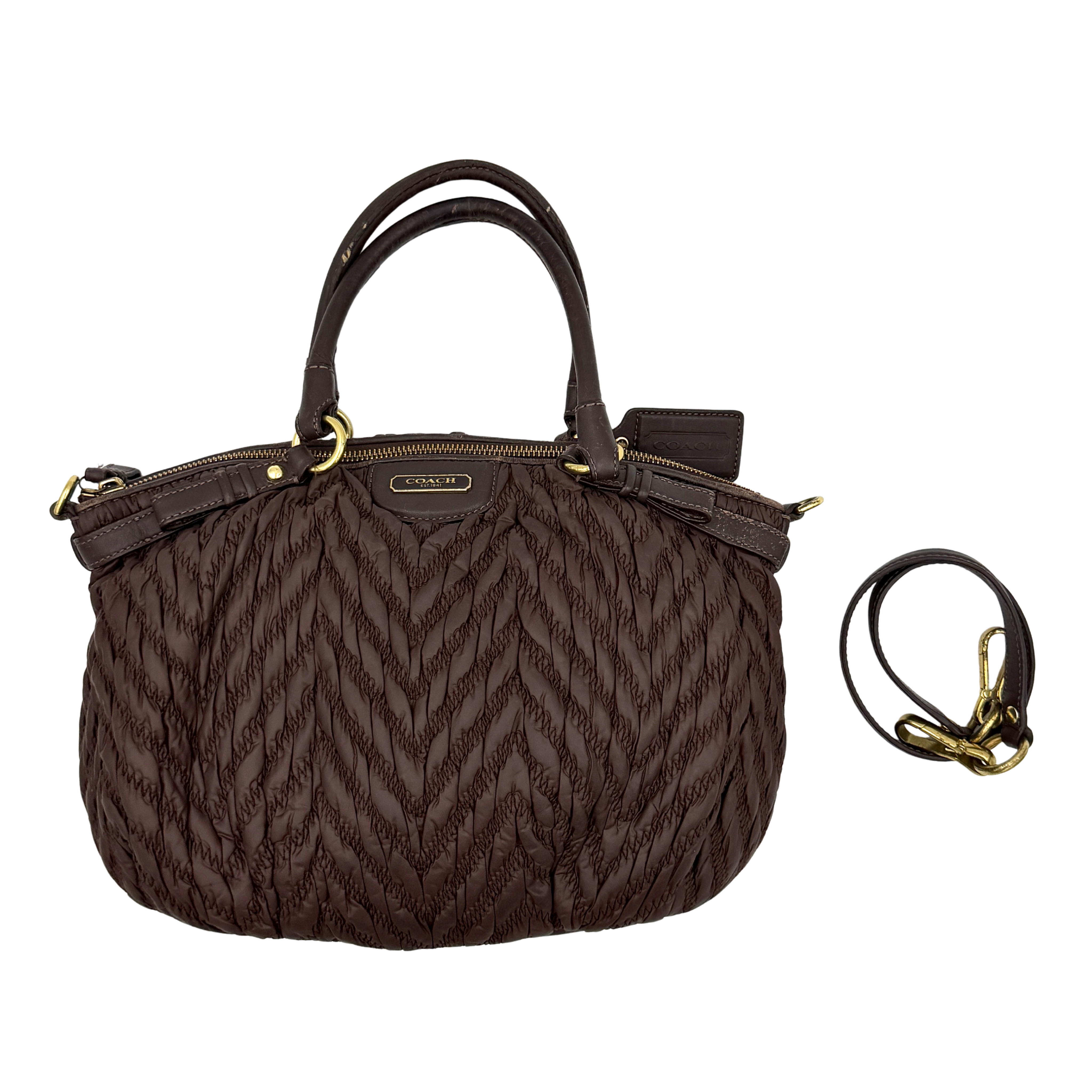 Coach 2Way Madison Chevron Quilted Nylon Shoulder Bag Brown