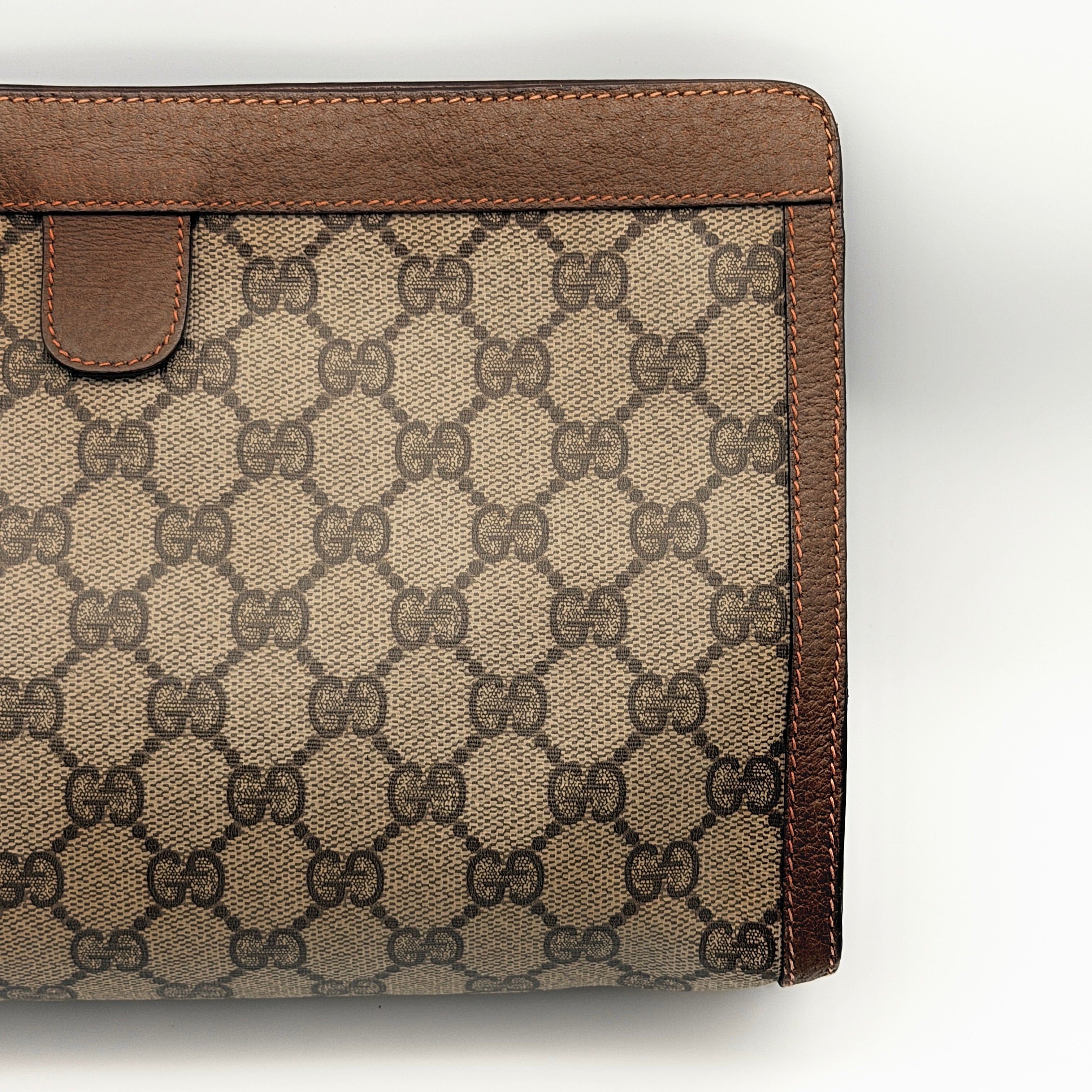 Gucci GG Supreme Web Sherry Line Clutch Bag Beige/Brown