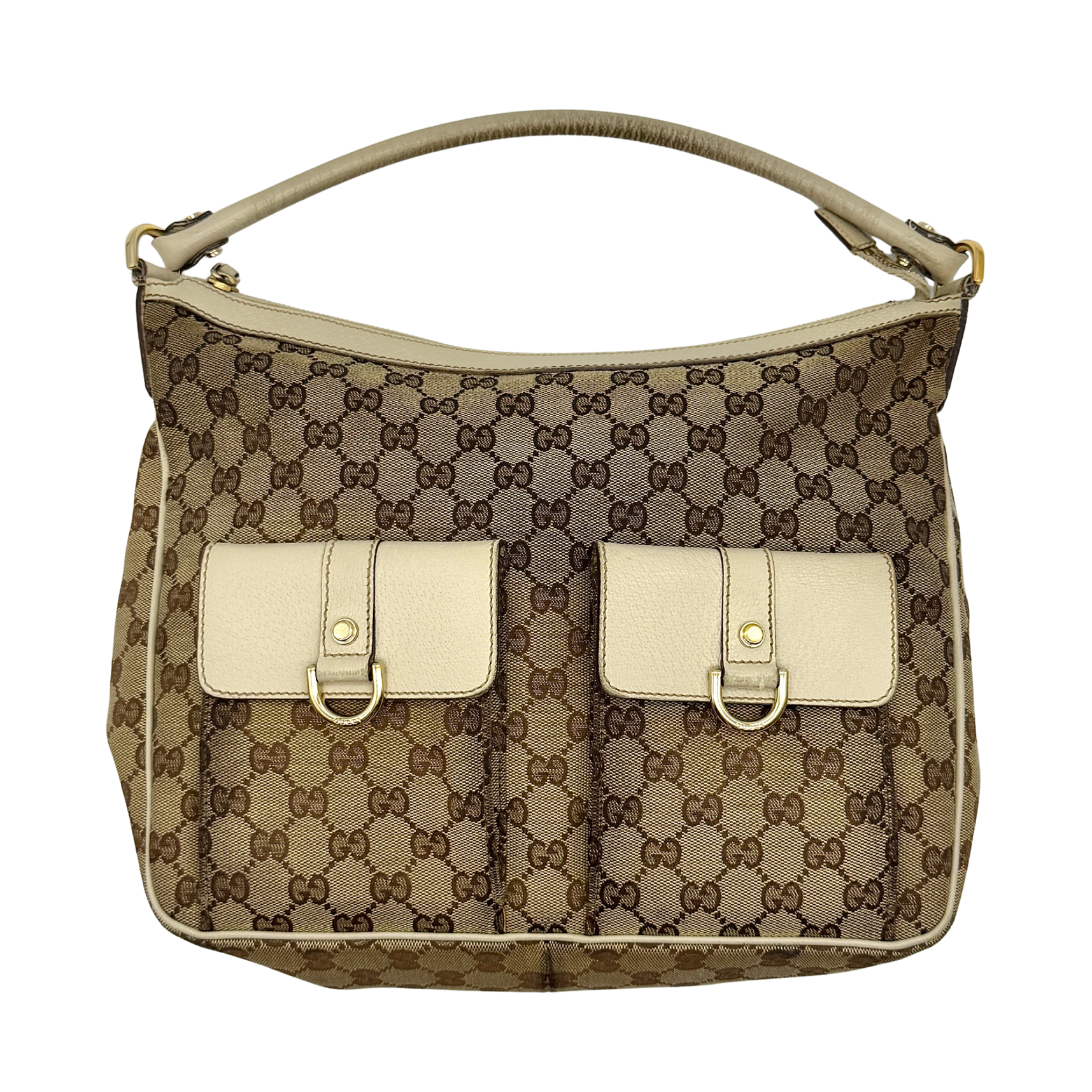 Gucci GG Monogram Hobo Shoulder Bag Beige/White