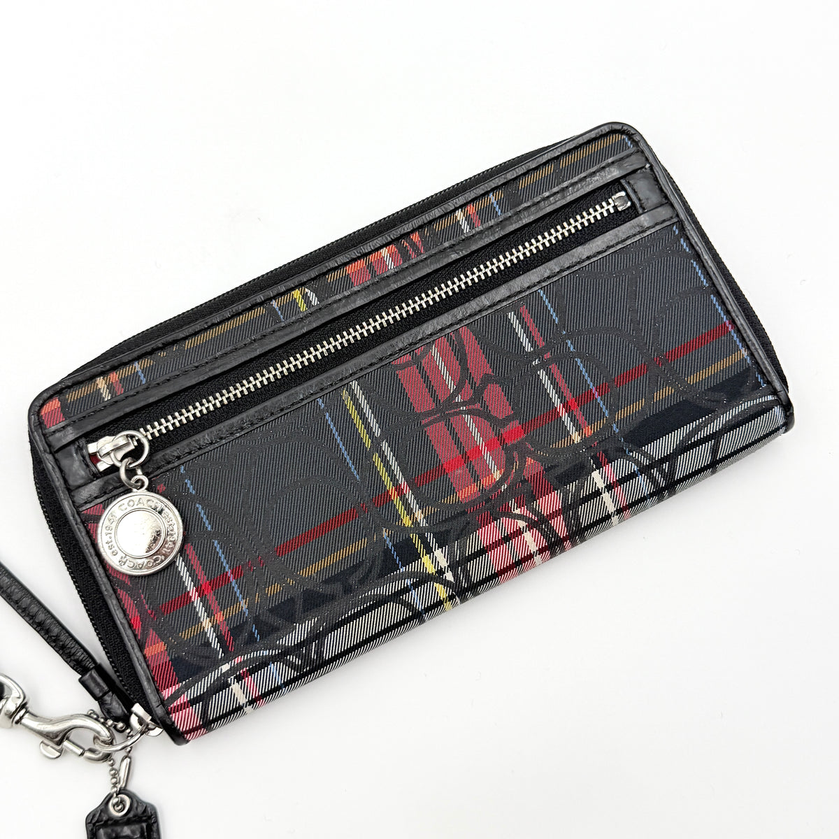 Coach Signature Tartan Accordion Zip-Around Wristlet Wallet Multi