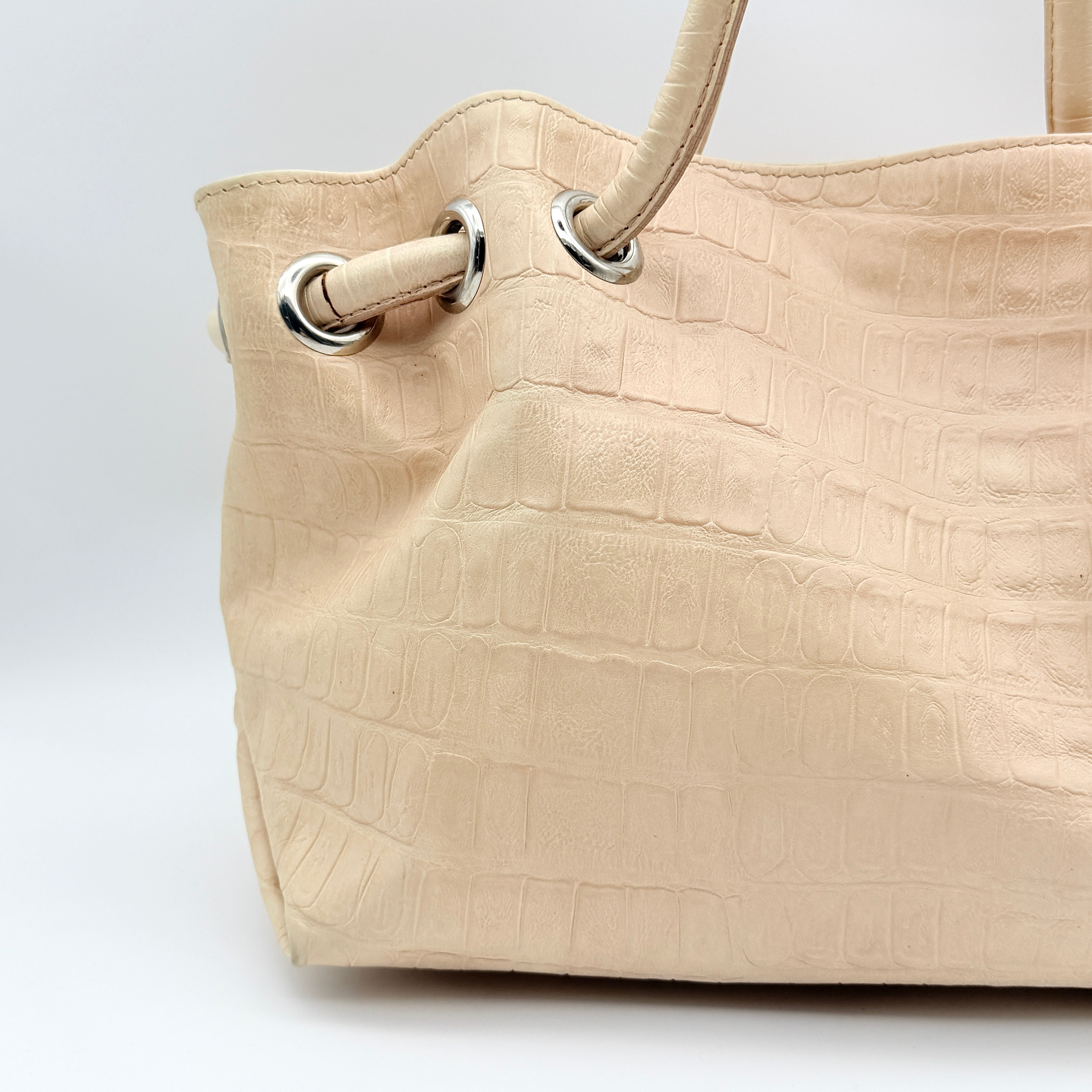 Furla Croc Embossed Leather Handbag Beige