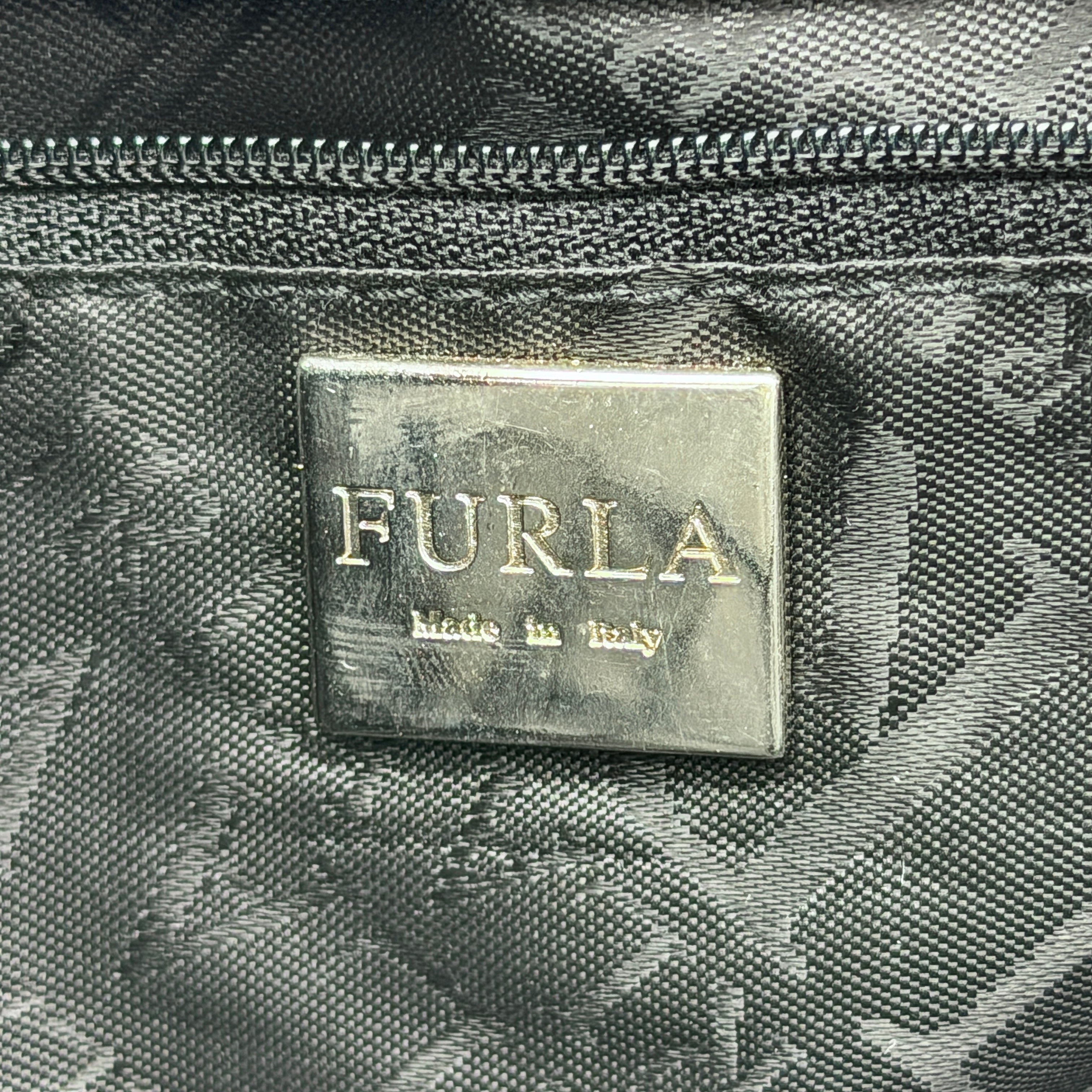 Furla Logo Plaque Leather Tote Bag Black