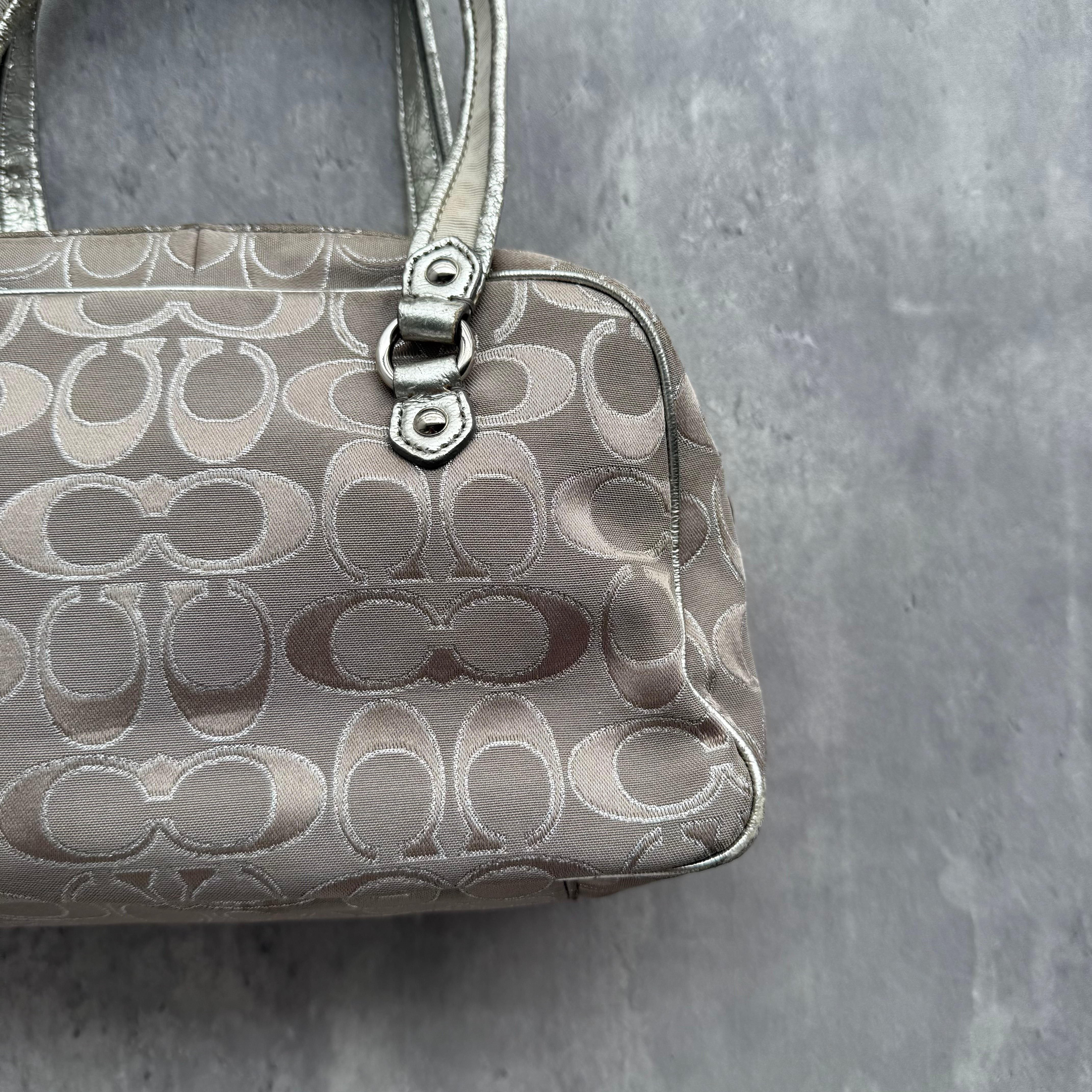 Coach Signature Poppy Metallic Shoulder Bag Silver/Grey