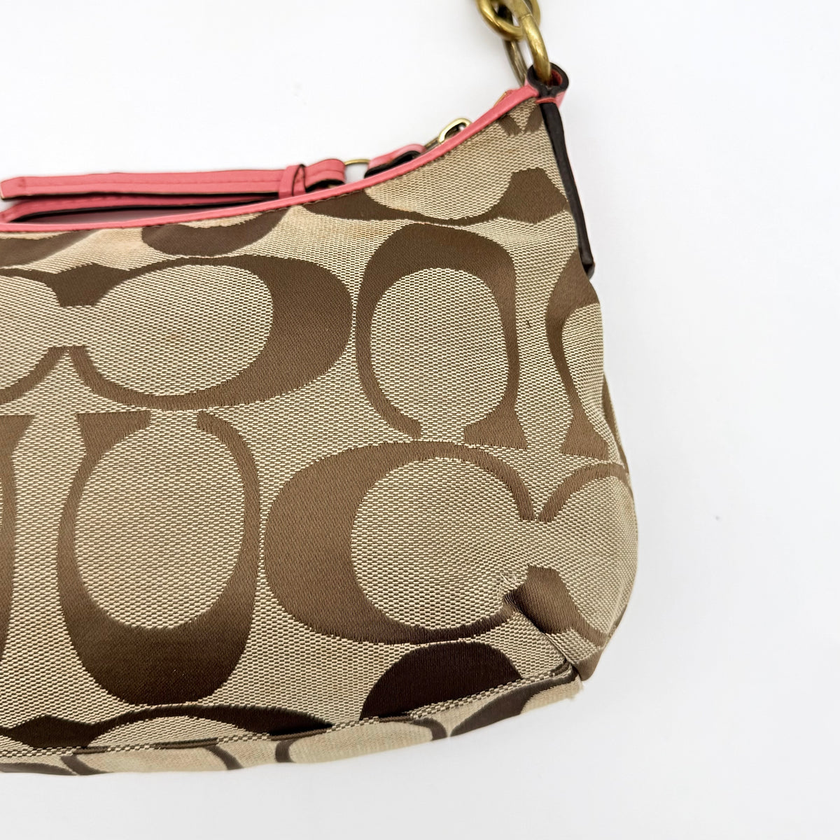 Coach 2Way Signature Stripe Shoulder Bag Beige/Pink