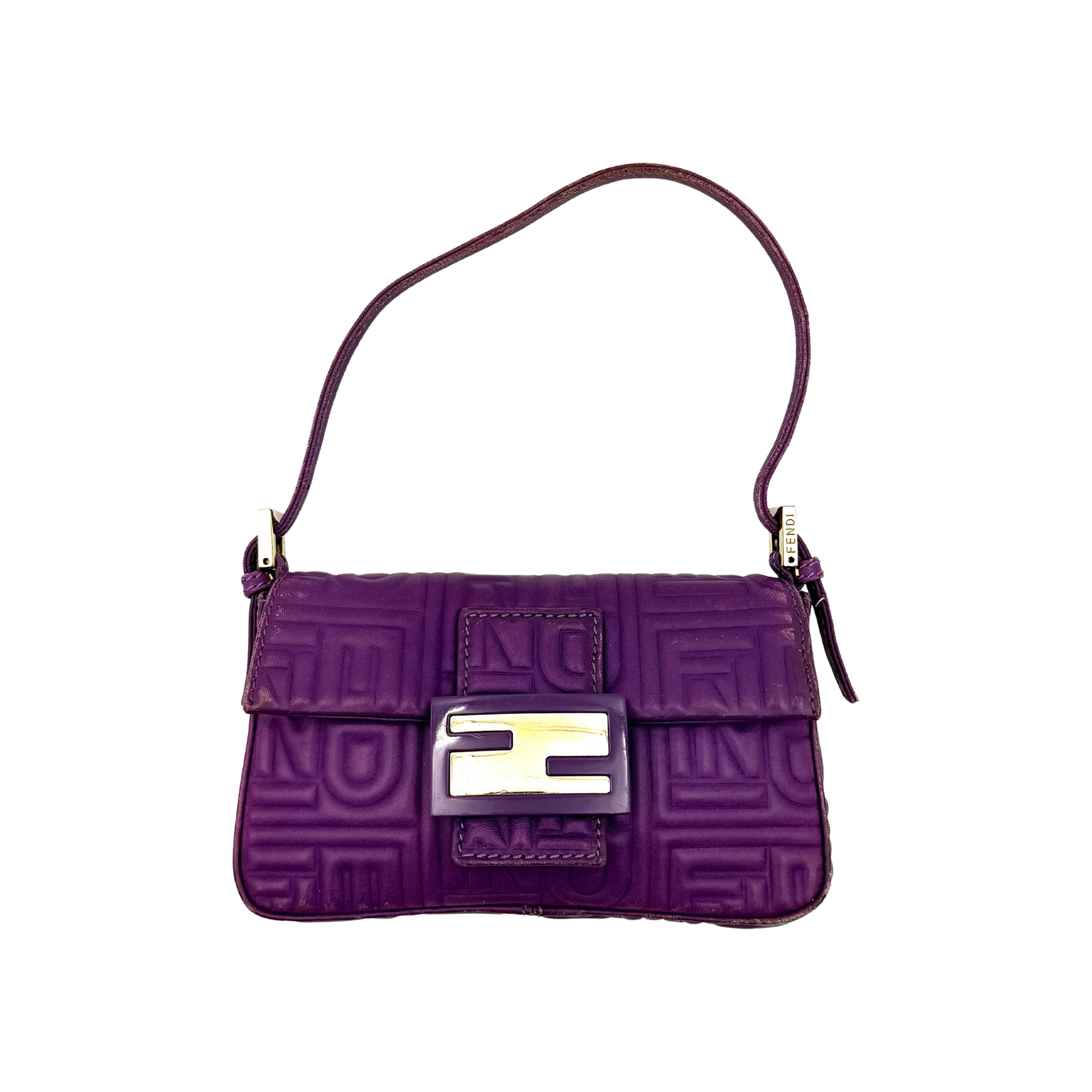 Fendi Baguette Embossed Leather Purple Shoulder Bag