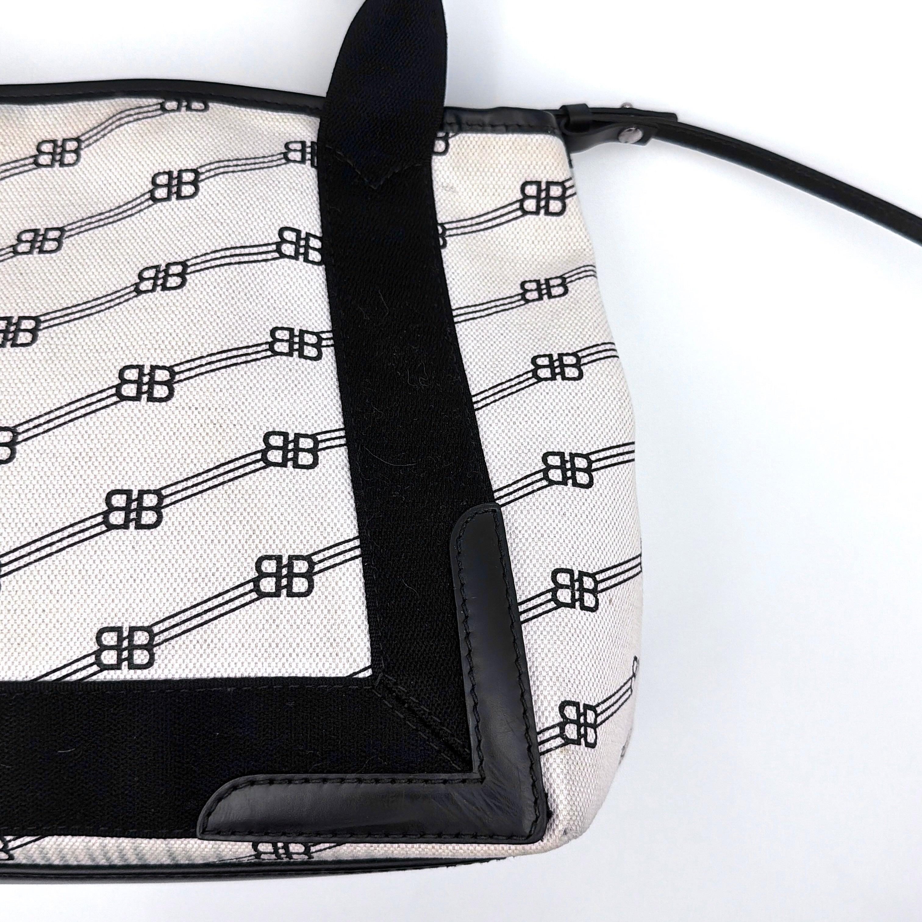 Balenciaga BB Navy Cabas Hobo Tote Bag Black/Cream