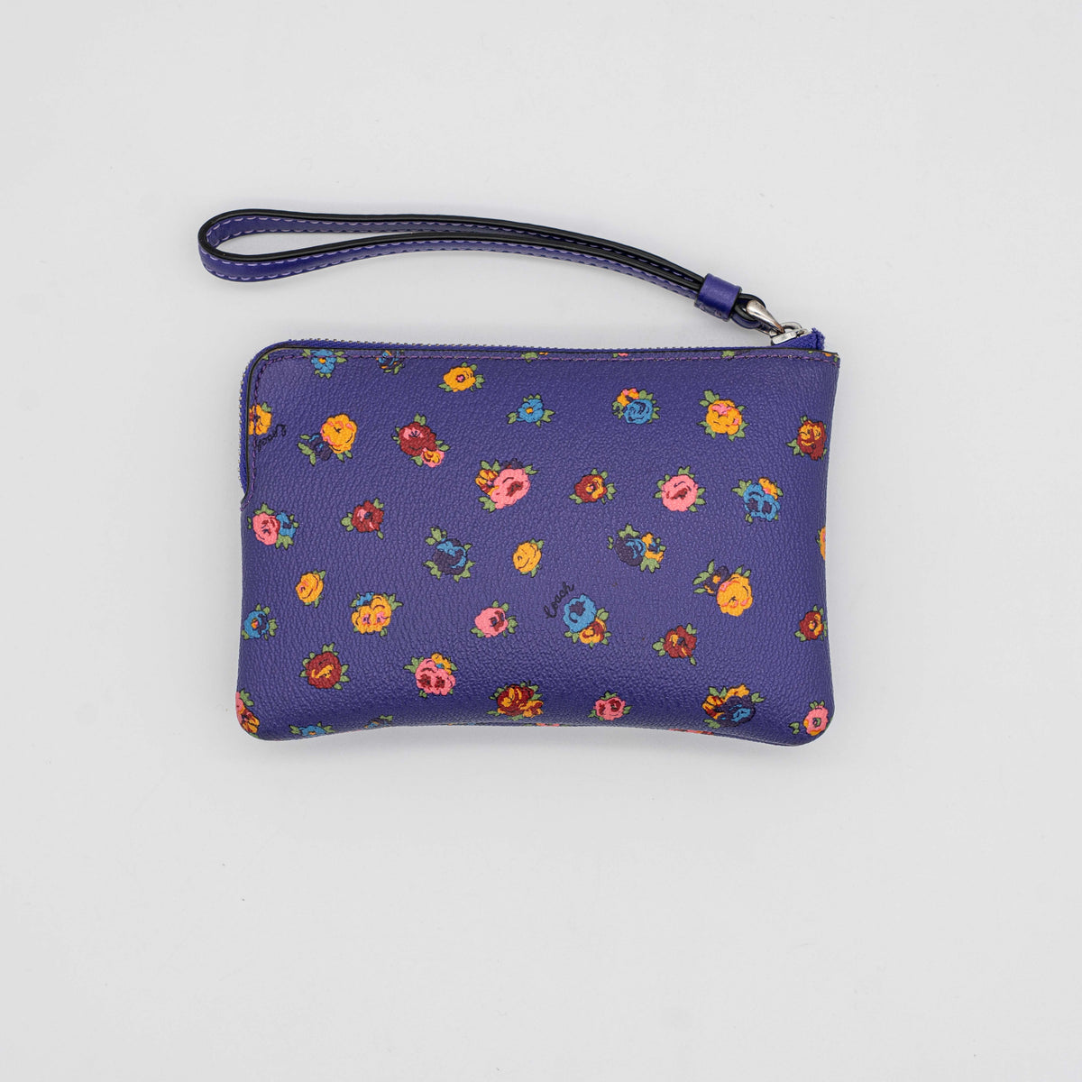 Coach Floral Corner Zip Wristlet Purple