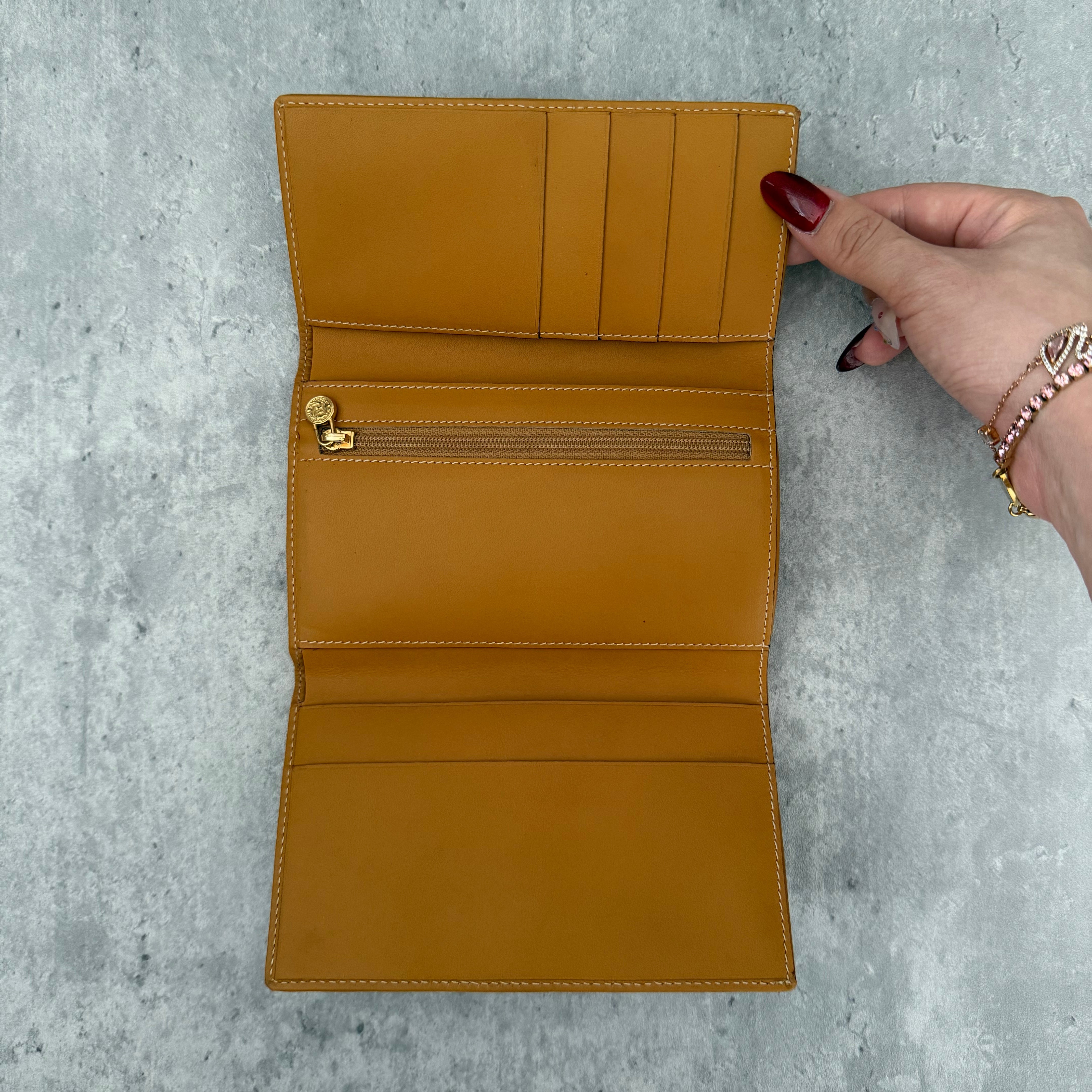 Fendi Canvas Striped Vintage Wallet in brown and black with tan leather trim and gold-tone logo clip