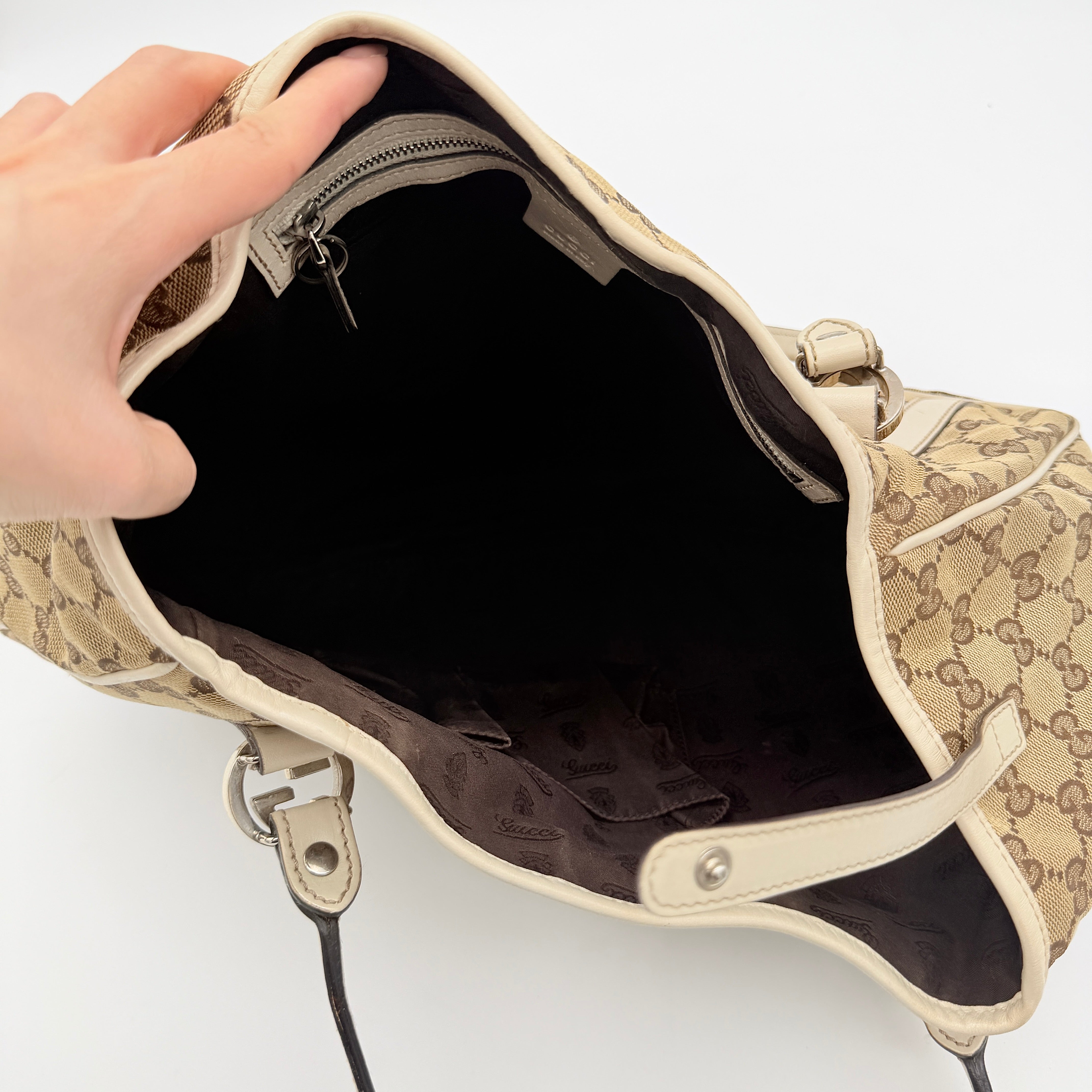 Gucci GG Monogram Twins Shoulder Bag Beige/White