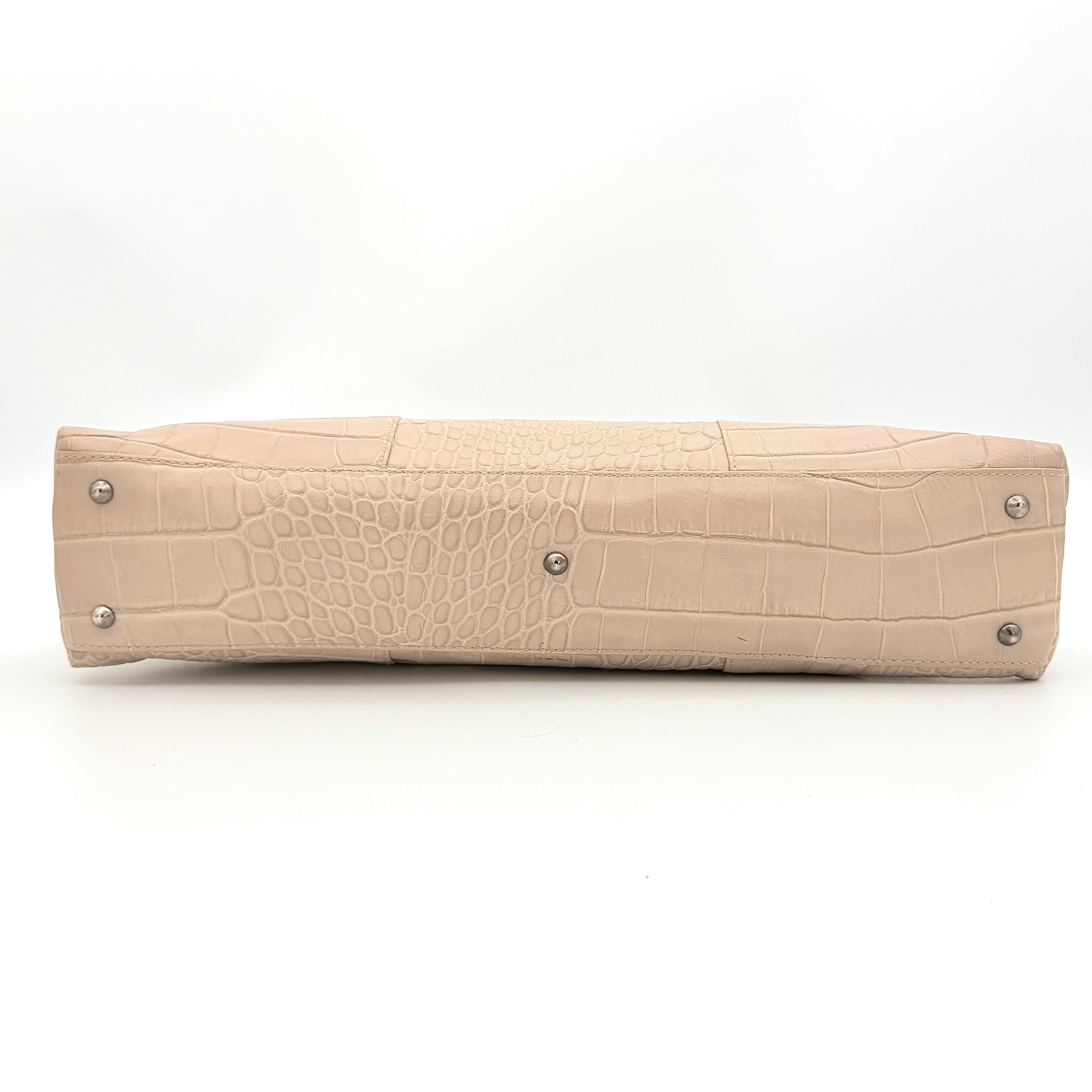 Furla Croc Embossed Leather Shoulder Bag Beige