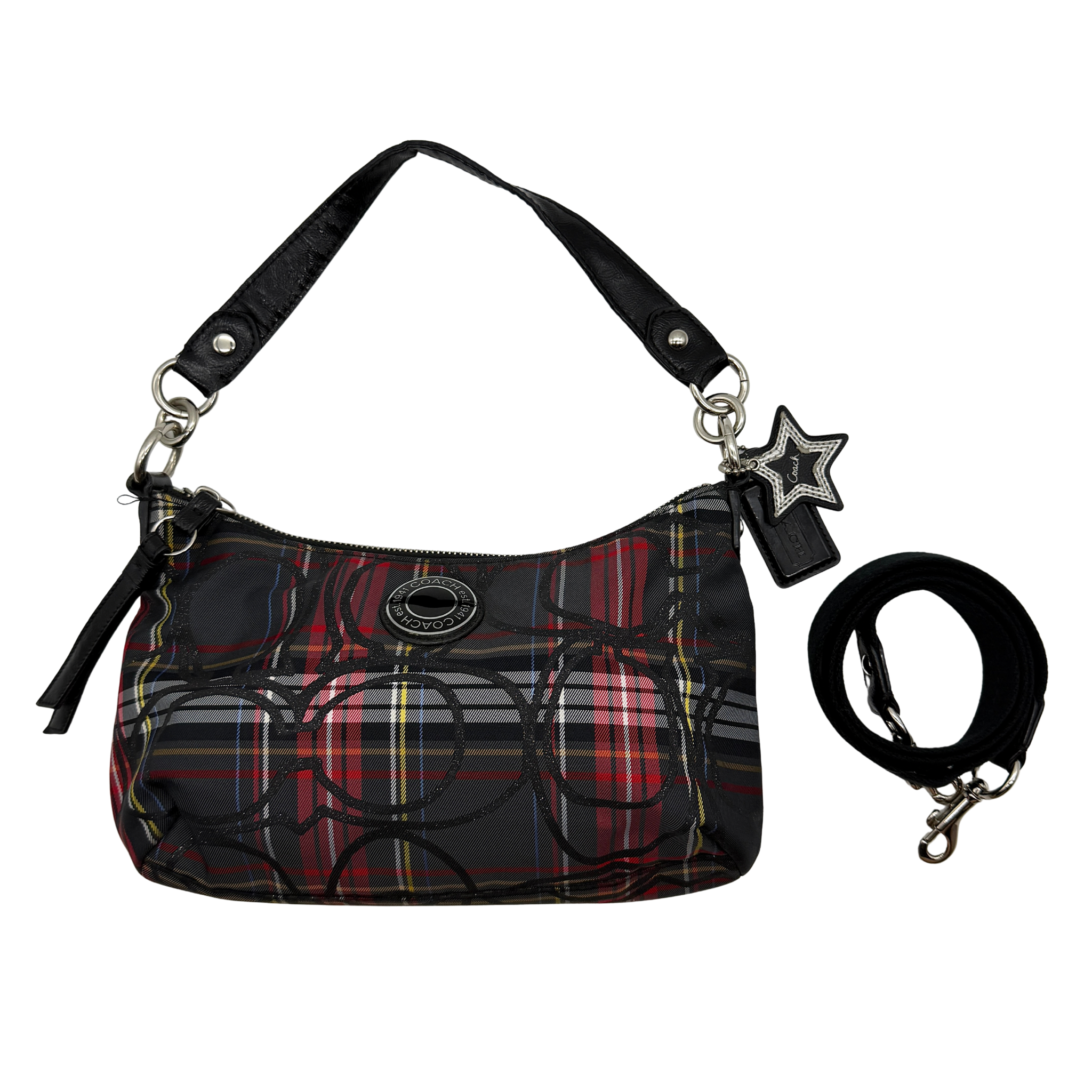 Coach 2Way Signature Poppy Tartan Shoulder Bag Multi