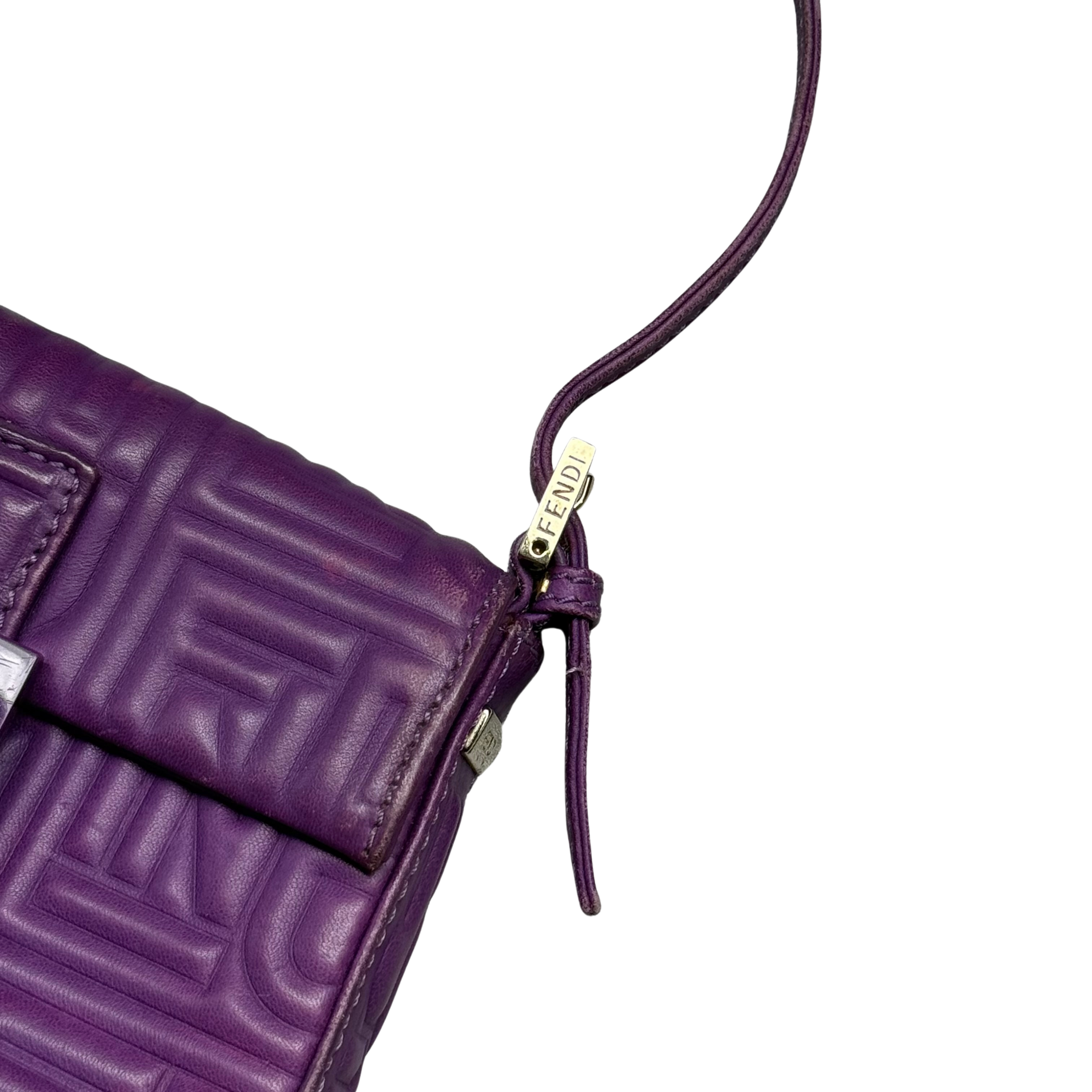 Fendi Baguette Embossed Leather Purple Shoulder Bag