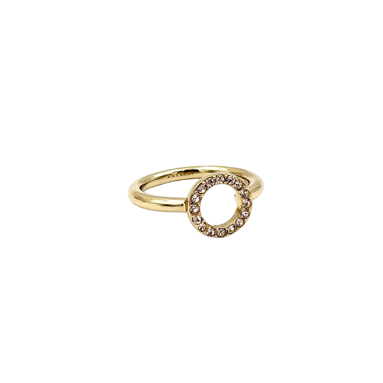 Coach Halo Crystal Ring in gold with a sparkling crystal-studded open circle on a polished gold band.