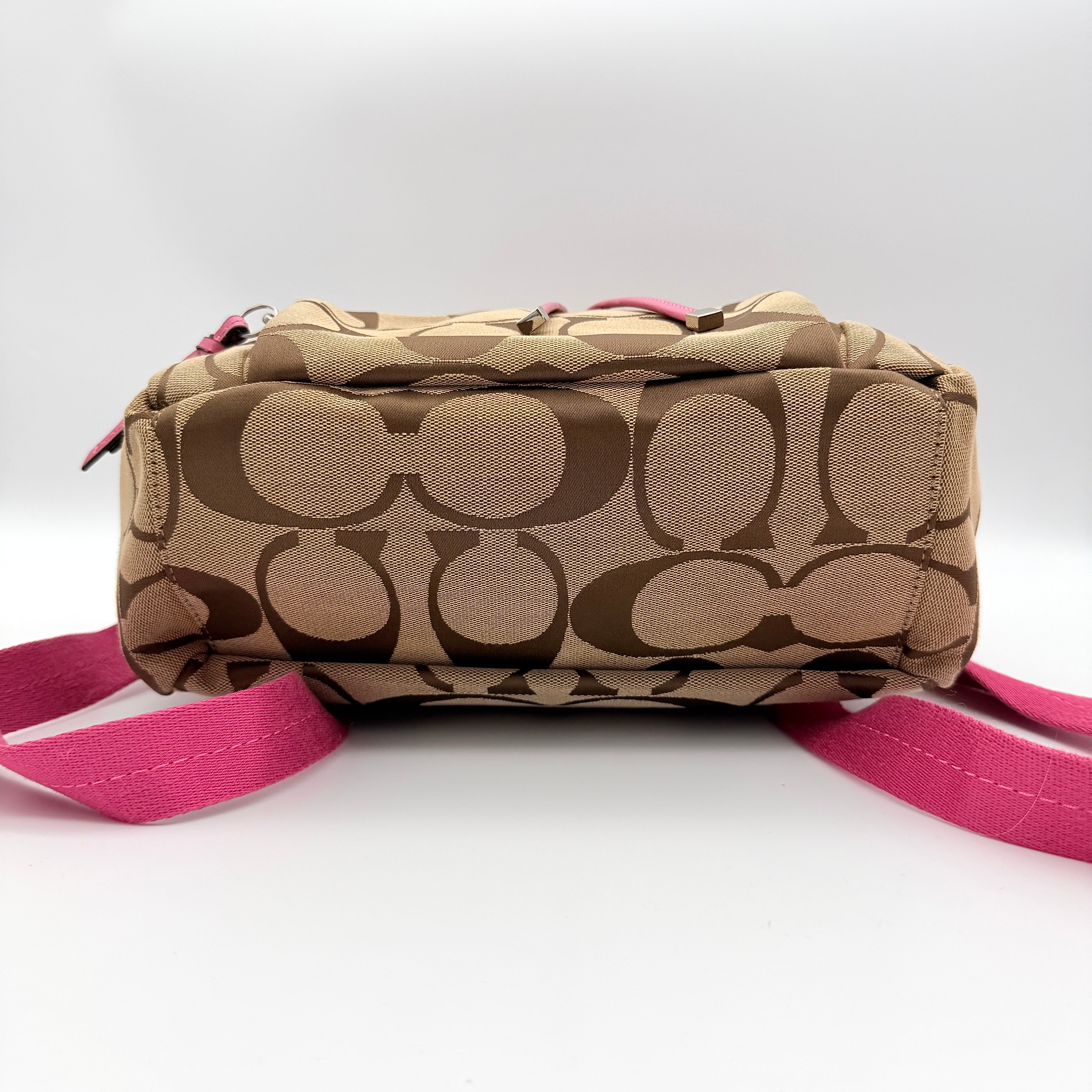 Coach Signature Stripe Mini Backpack Beige/Pink
