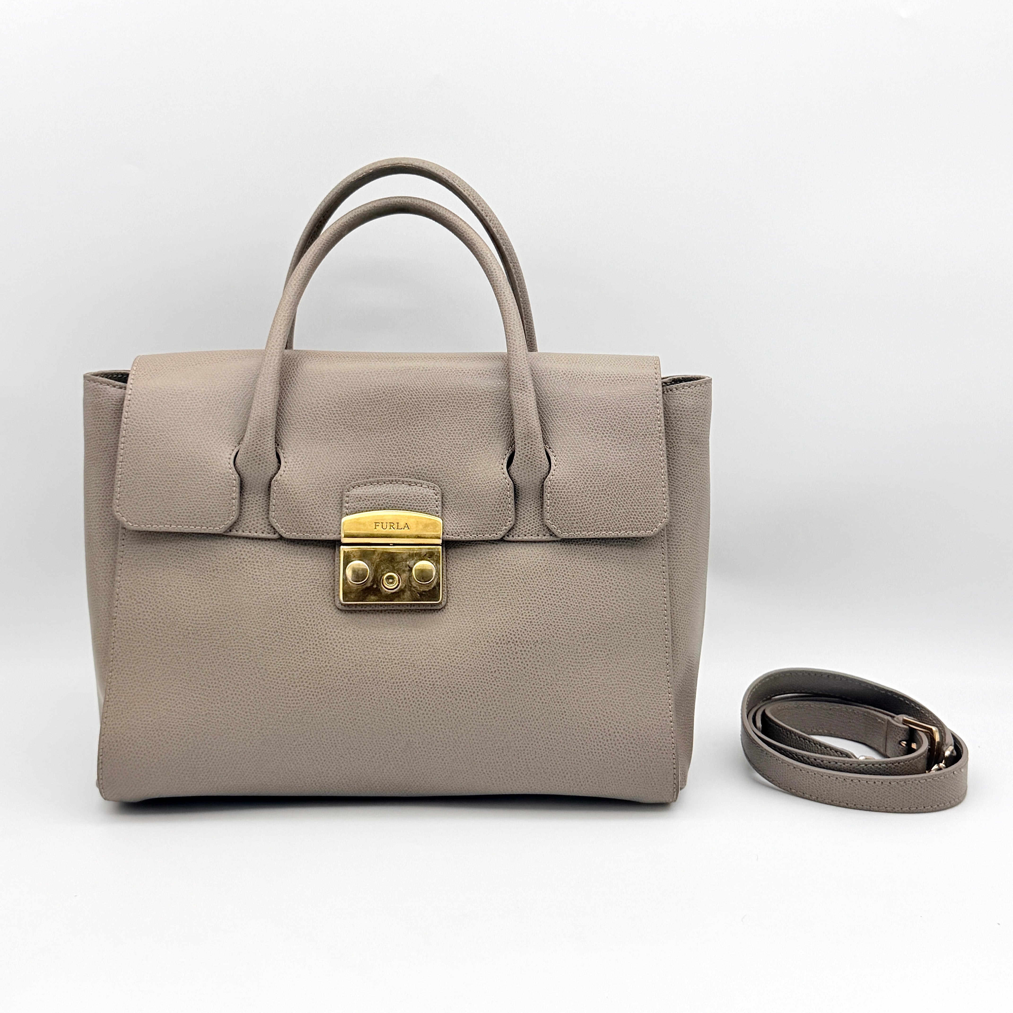 Furla 2Way Metropolis Satchel Handbag Beige