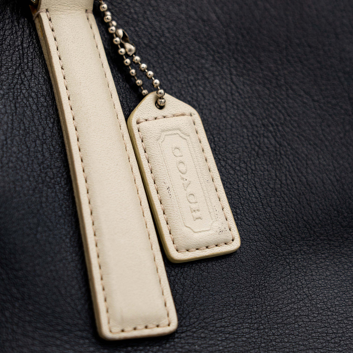 Coach Hampton Leather Shoulder Bag Navy Blue/Ivory