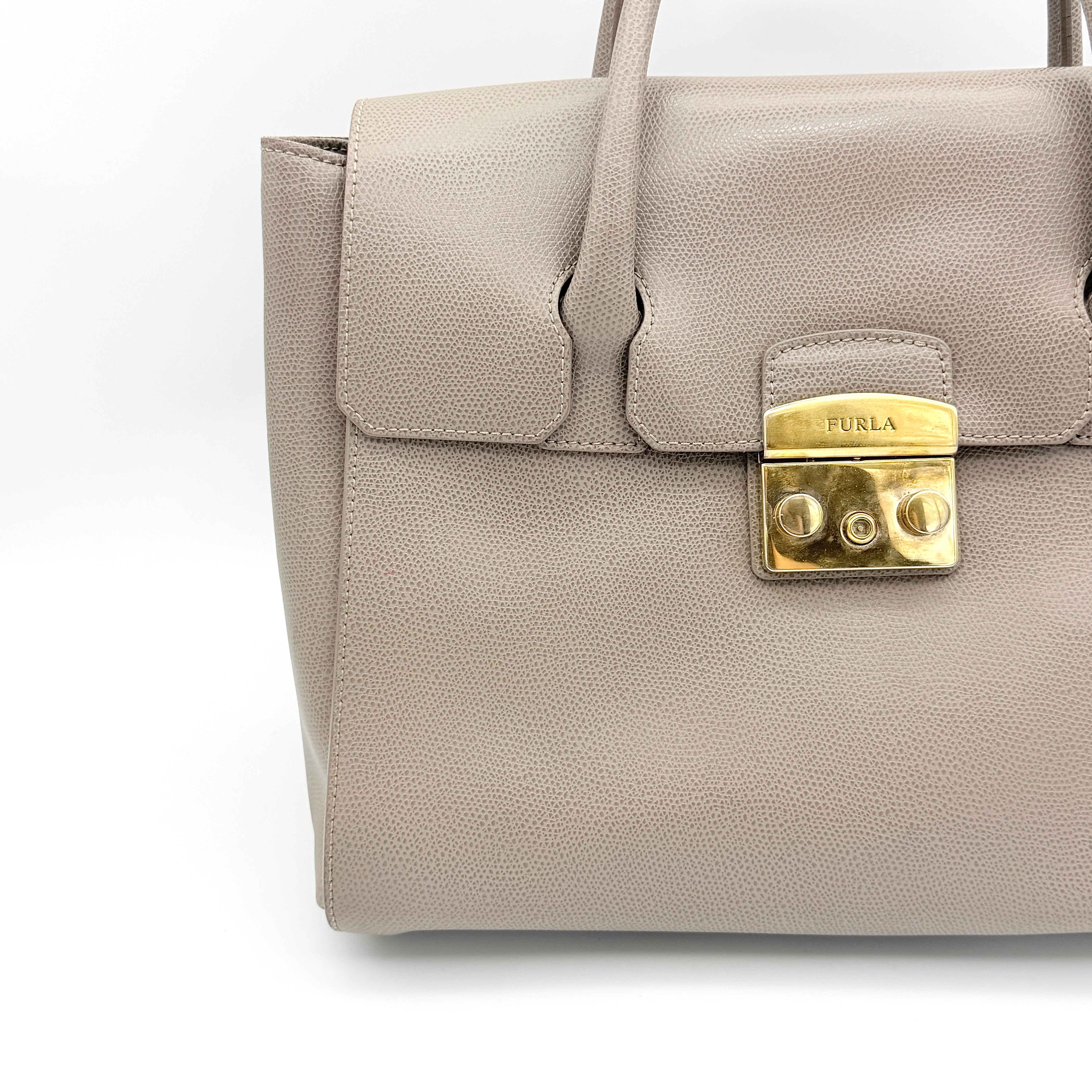 Furla 2Way Metropolis Satchel Handbag Beige