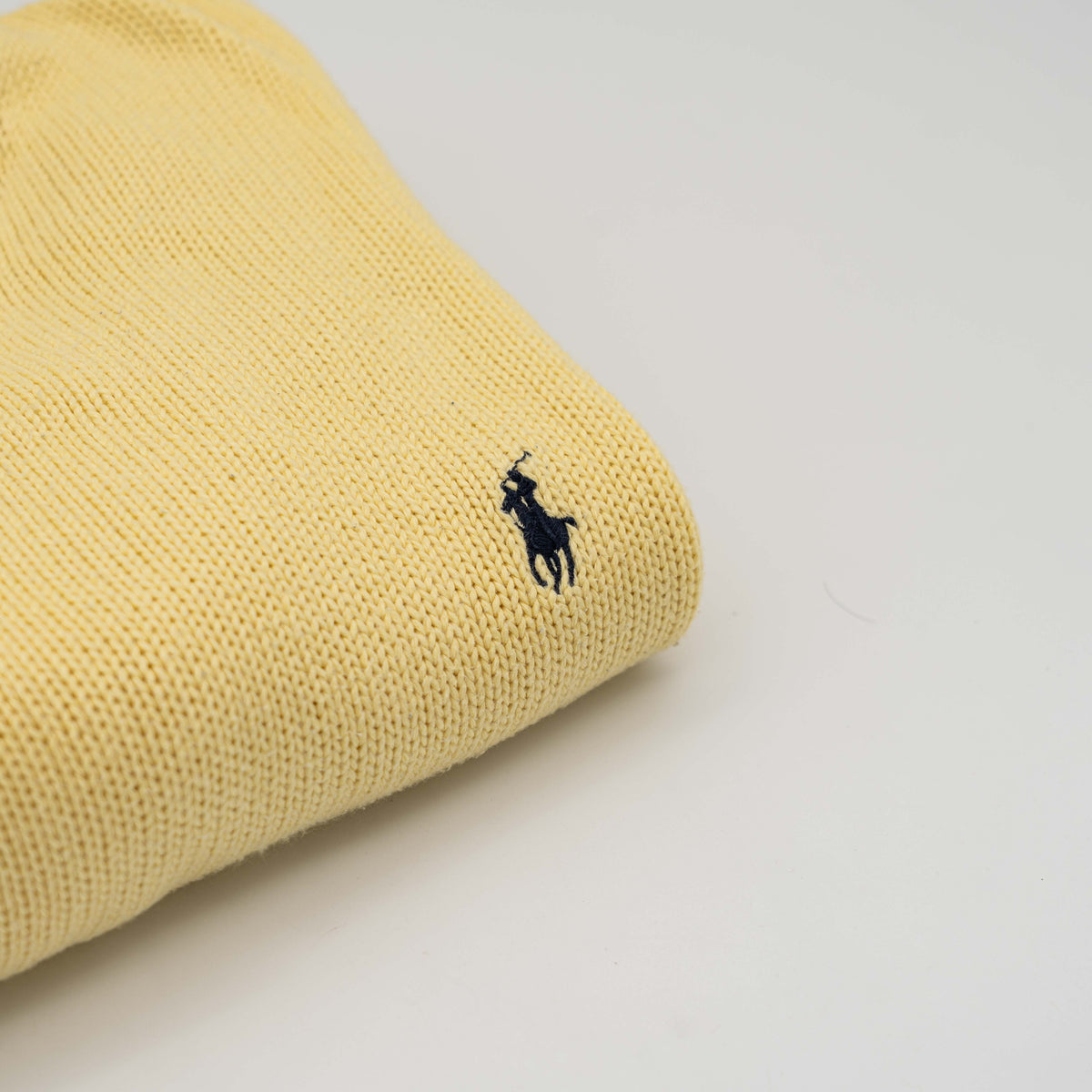 Polo Ralph Lauren yellow cotton knit crewneck sweater, XXL, with navy embroidered logo on the chest.
