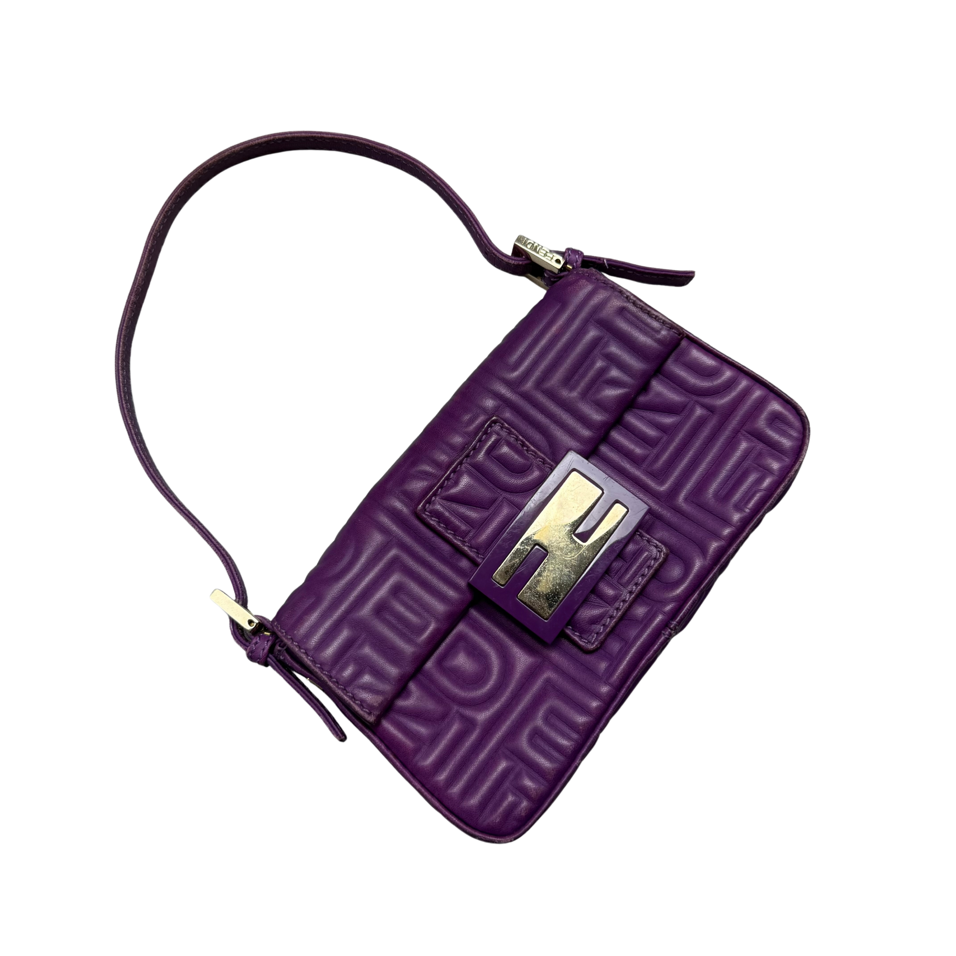 Fendi Baguette Embossed Leather Purple Shoulder Bag