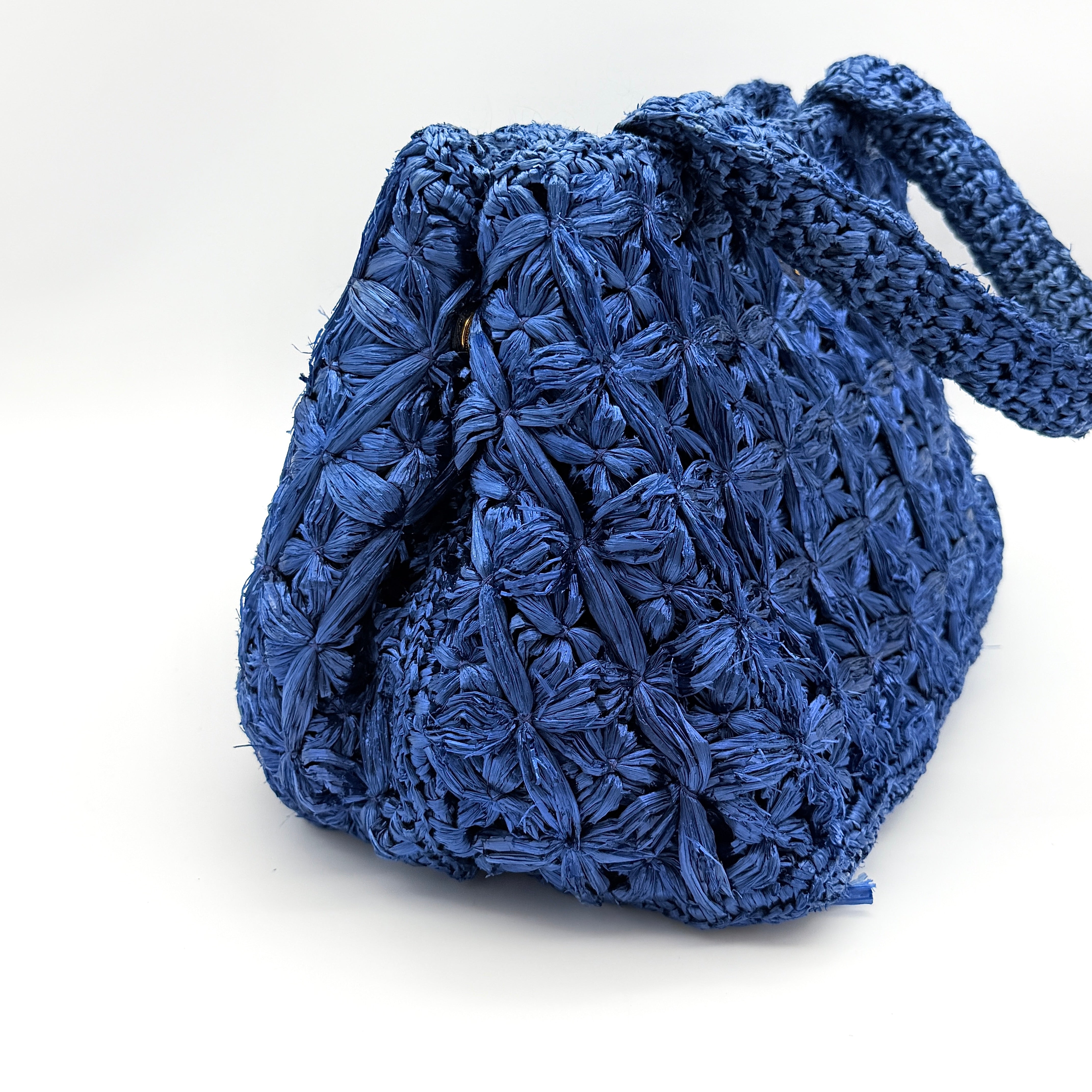Prada Canapa Crochet Raffia Tote Bag Blue