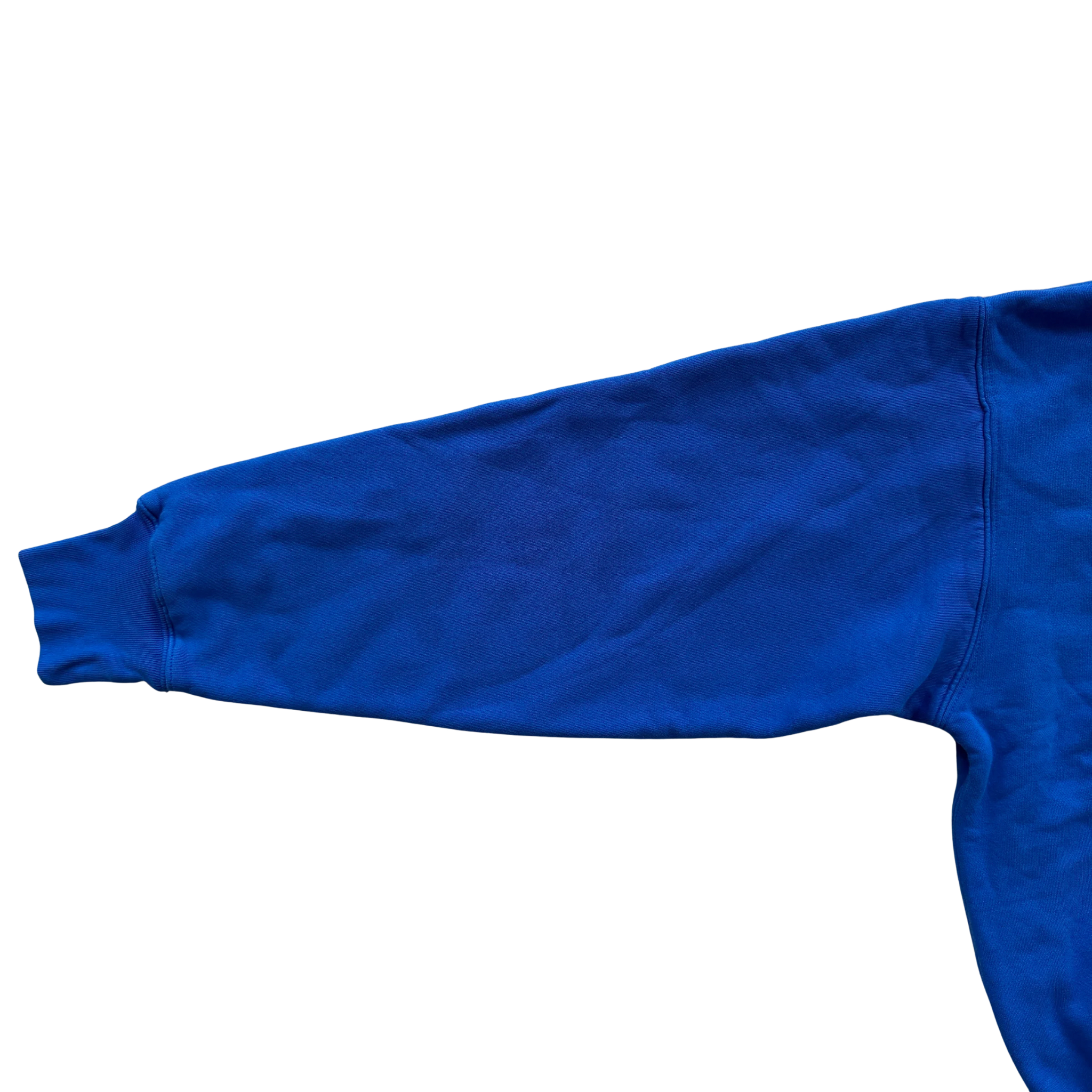 Yeezy x Gap hoodie in vivid blue with a relaxed fit and front pocket, presented by Elevated Studios.