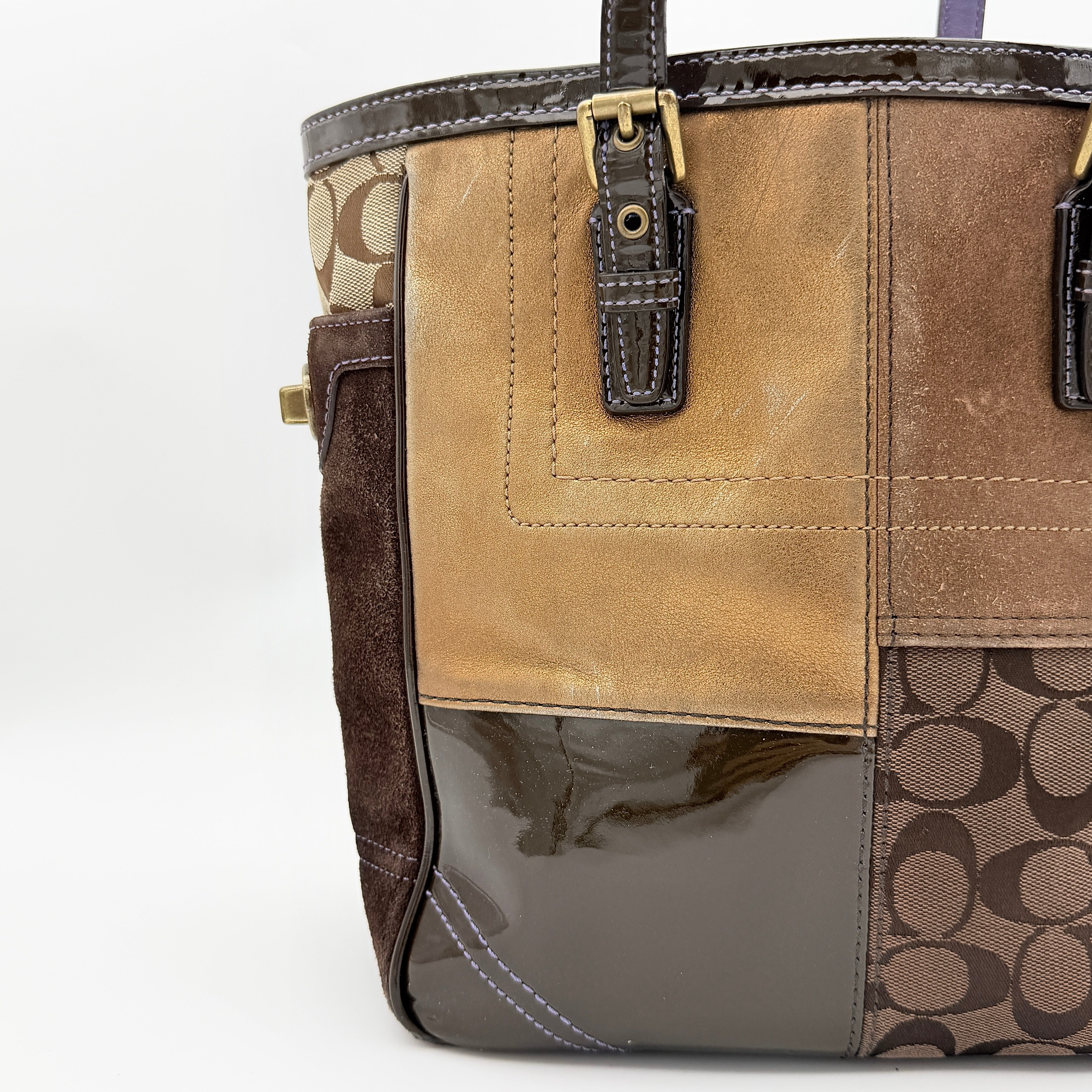 Coach Y2K Signature Patchwork Tote Bag Multi-Brown