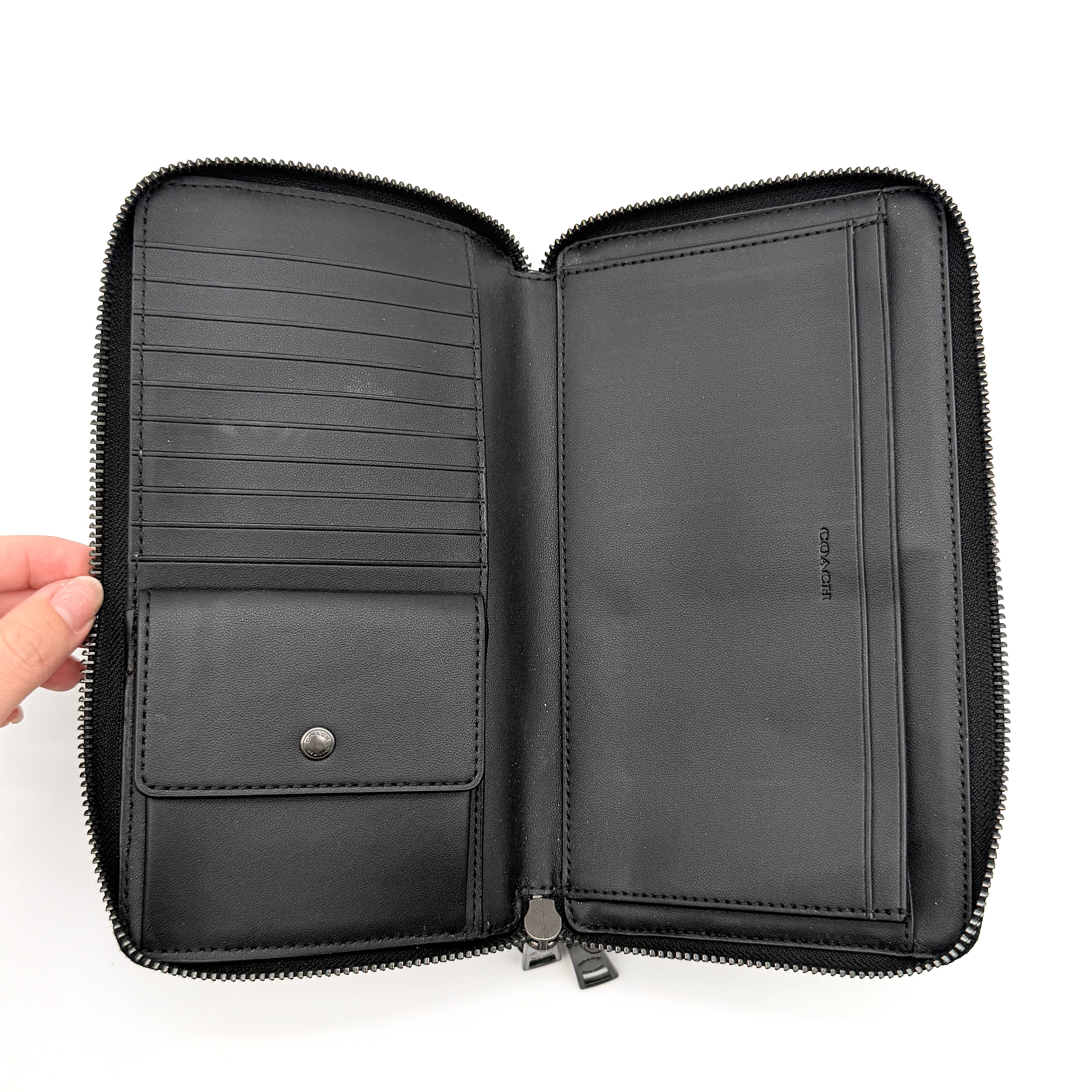 Coach Signature Double Zip Travel Organizer Bag Charcoal Grey/Black