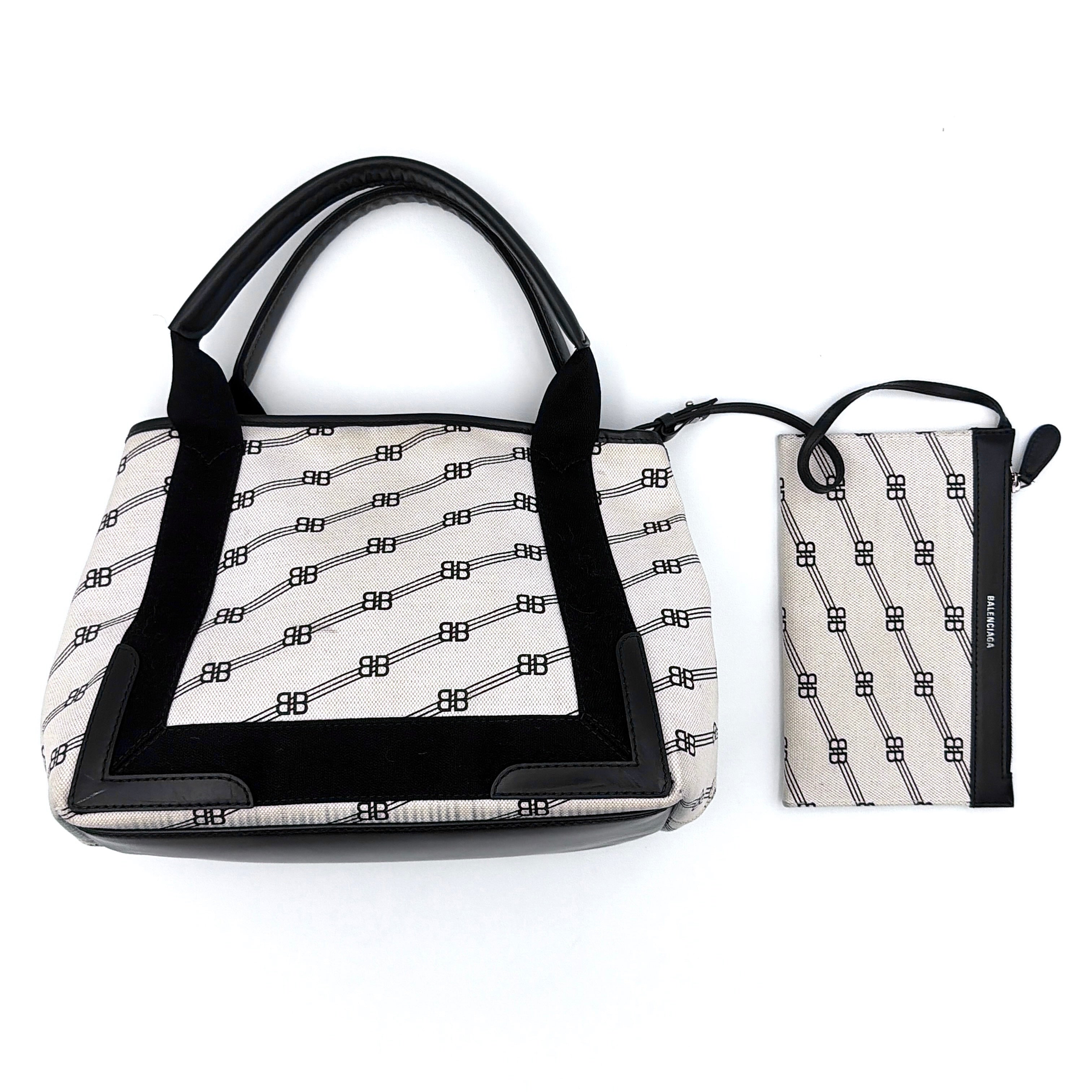 Balenciaga BB Navy Cabas Hobo Tote Bag Black/Cream