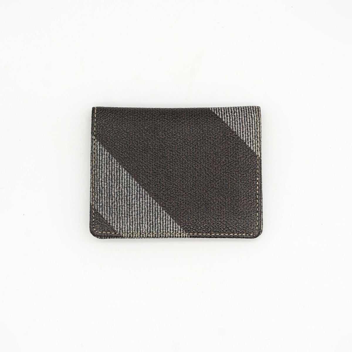 Vivienne Westwood black and grey stripe cardholder with gold Orb plaque against a white background.