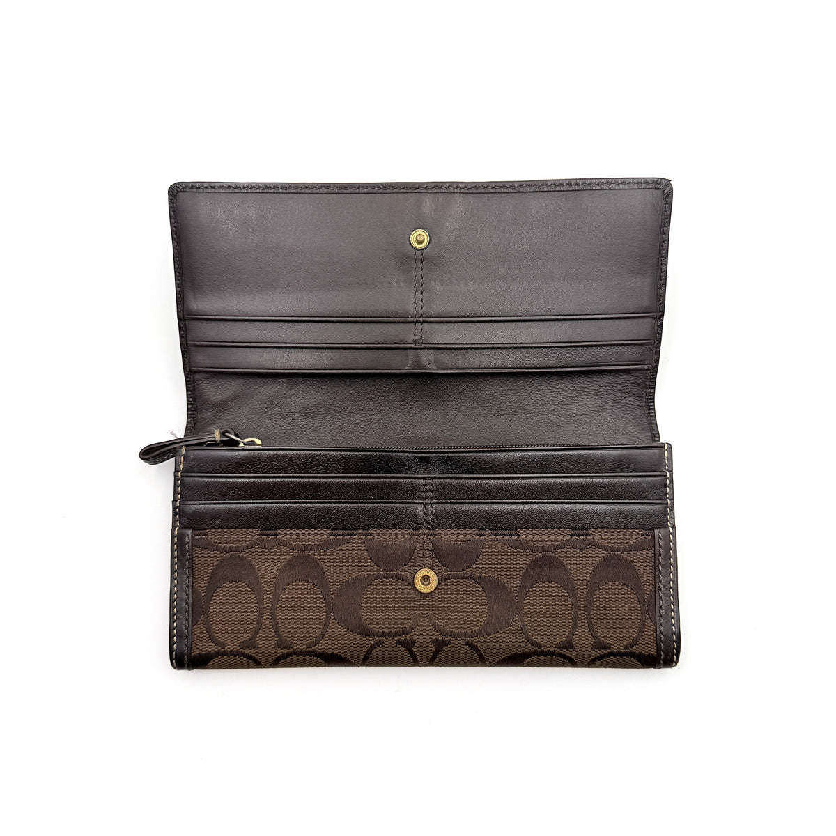 Coach Signature Stripe Long Wallet Dark Brown