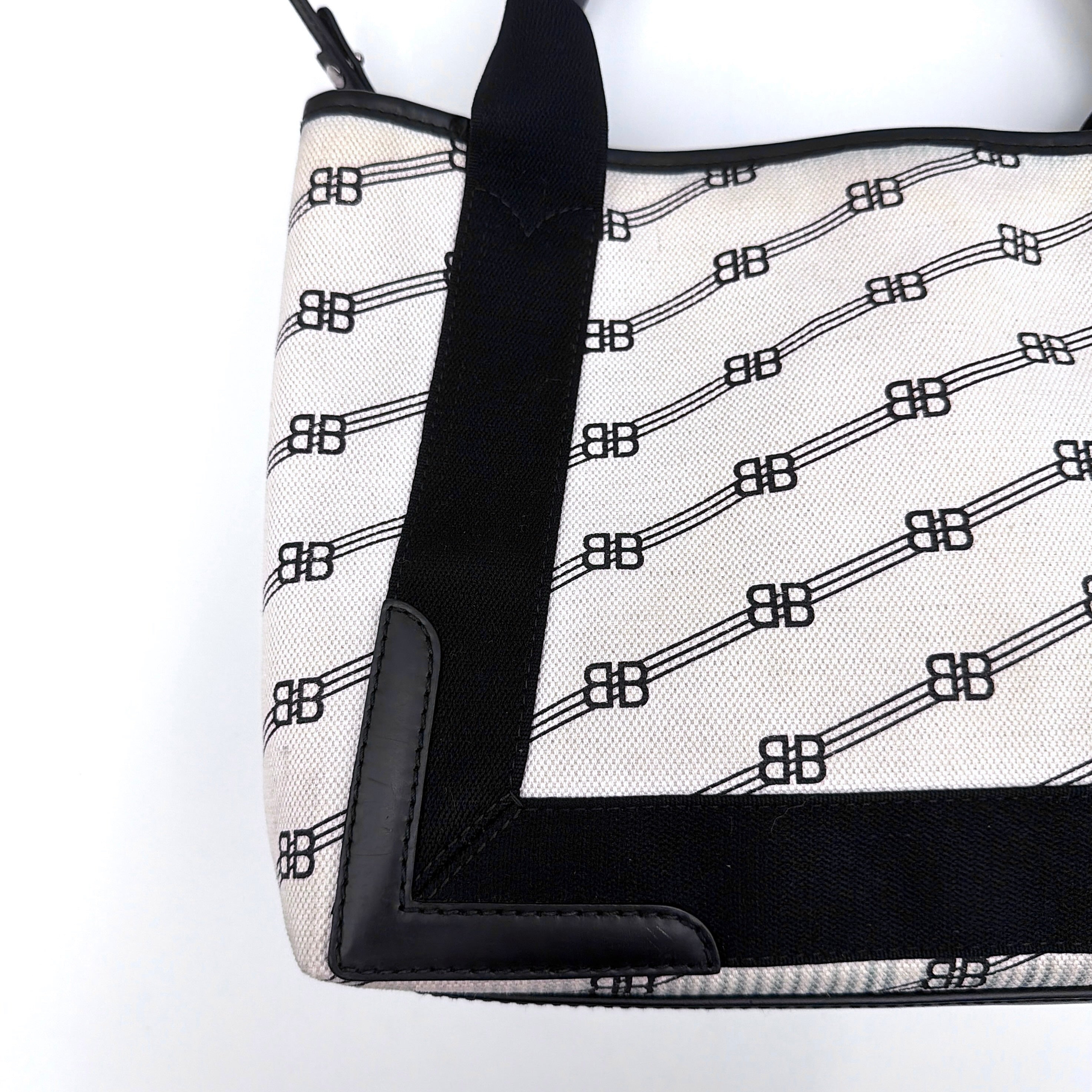 Balenciaga BB Navy Cabas Hobo Tote Bag Black/Cream