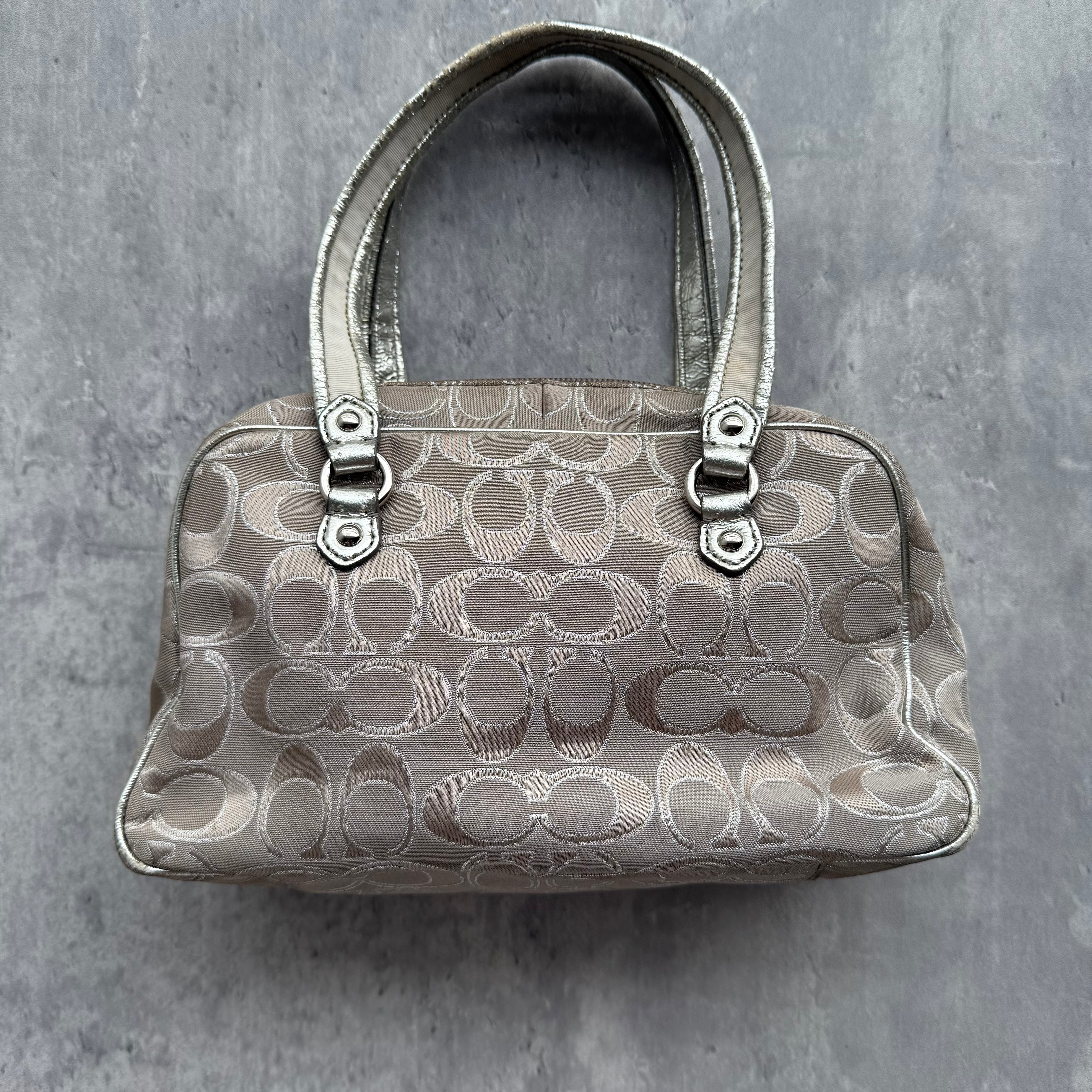 Coach Signature Poppy Metallic Shoulder Bag Silver/Grey