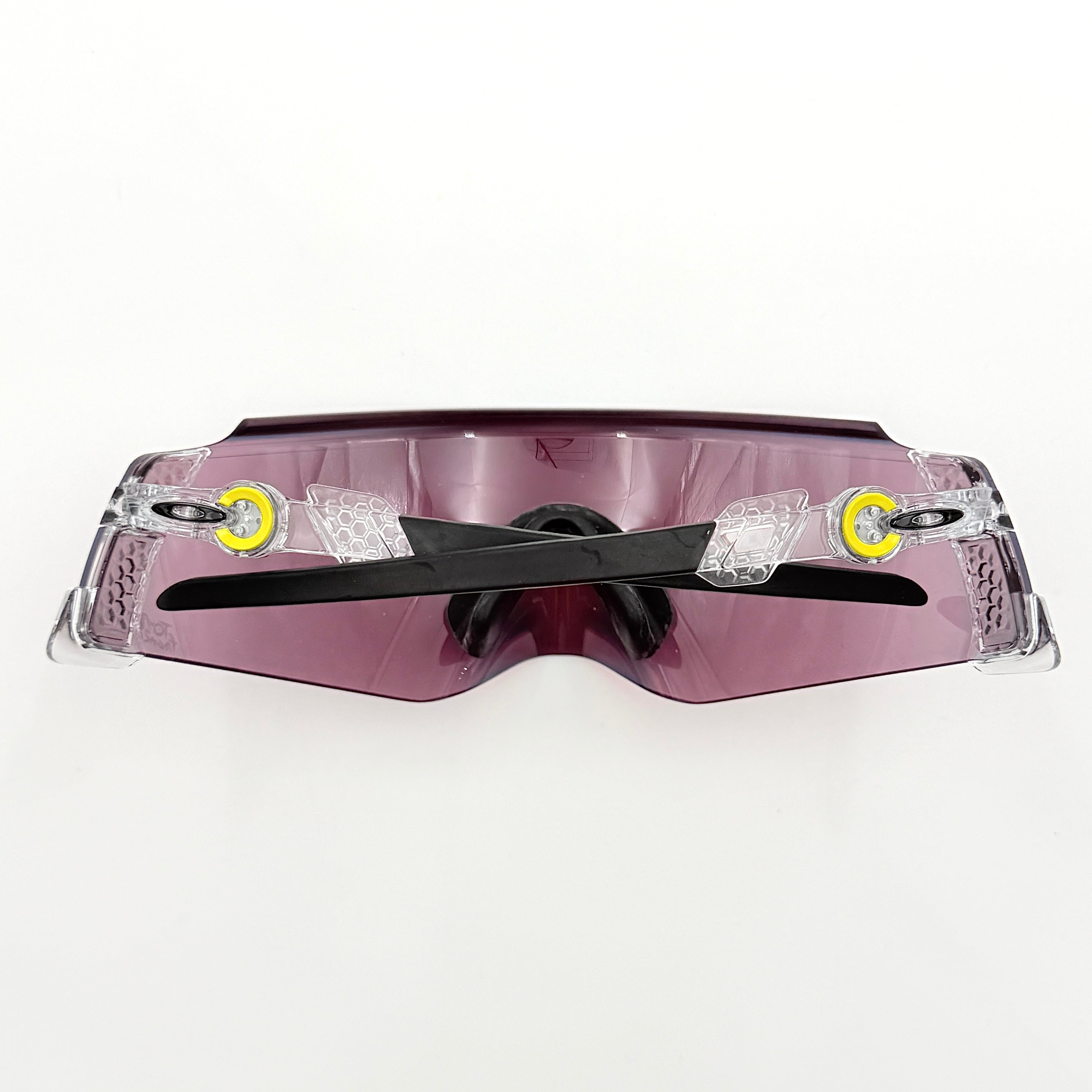 Oakley Kato Tour de France 2022 sunglasses with clear frame and Prizm Road lens, Tour de France yellow accents.