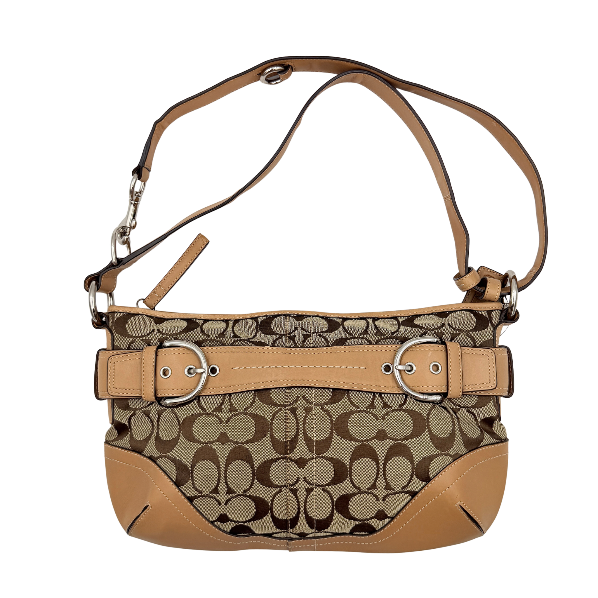 Coach 2Way Signature Sufflette Shoulder Bag Beige