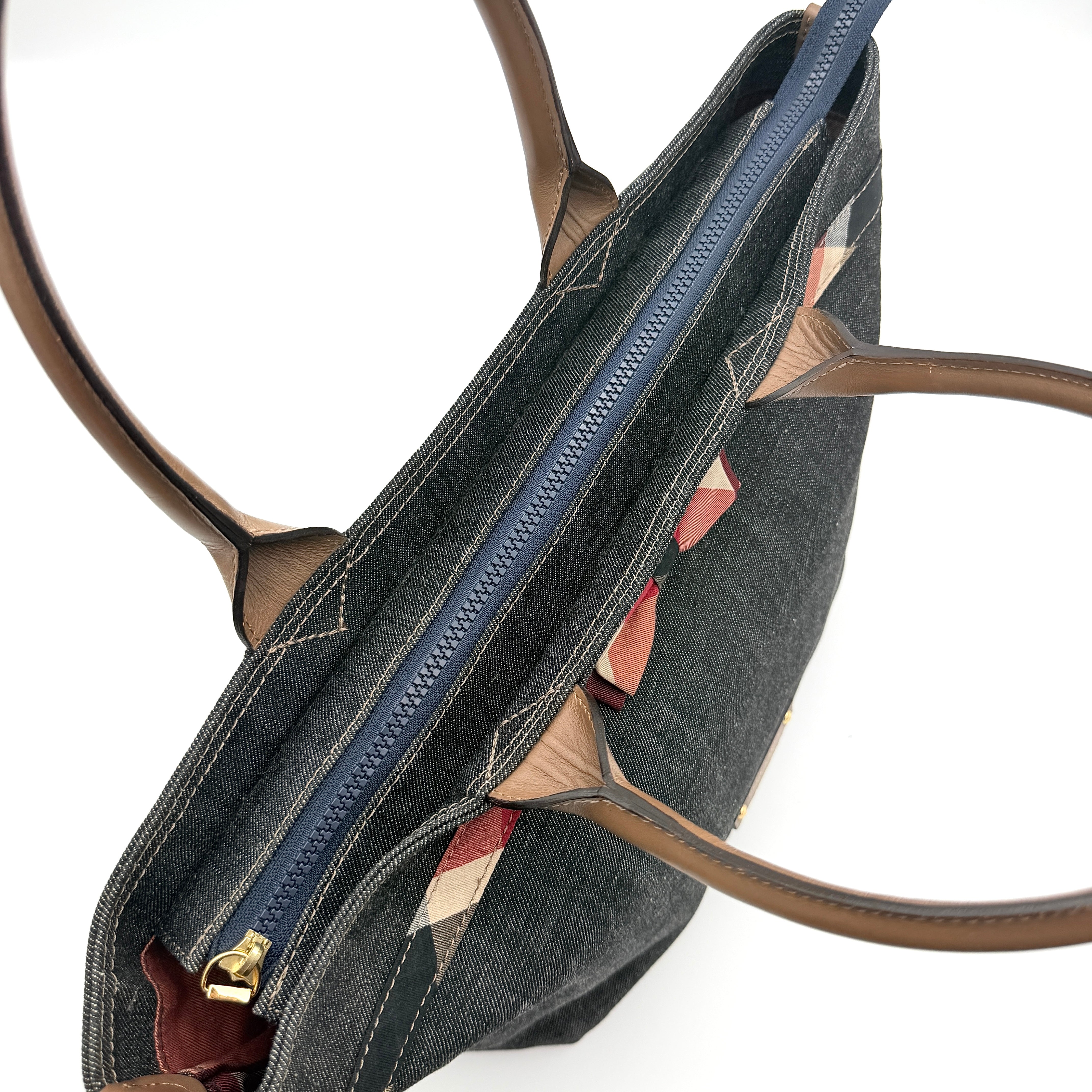 Burberry Blue Label Crestbridge Ribbon Denim Shoulder Bag Blue/Brown