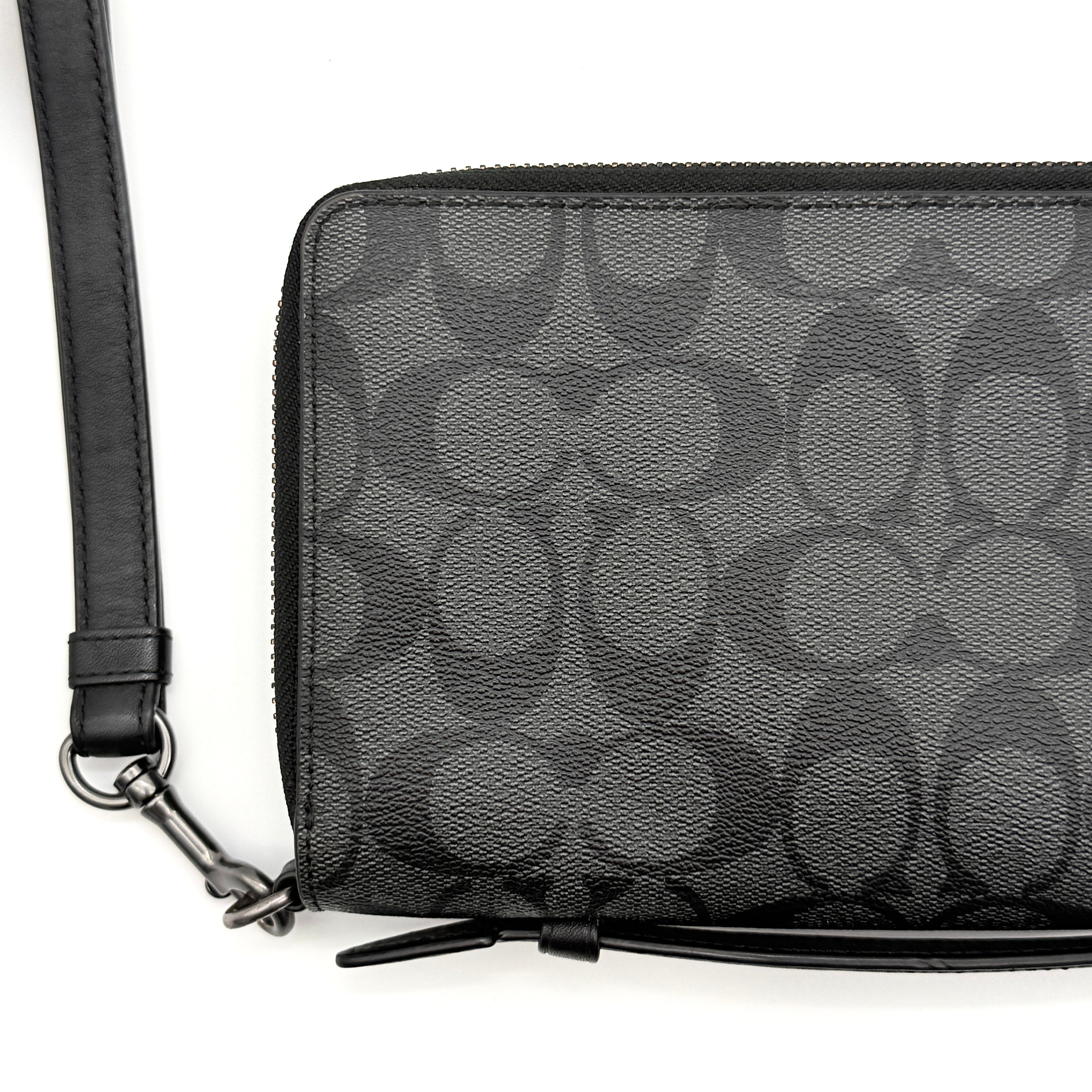 Coach Signature Double Zip Travel Organizer Bag Charcoal Grey/Black