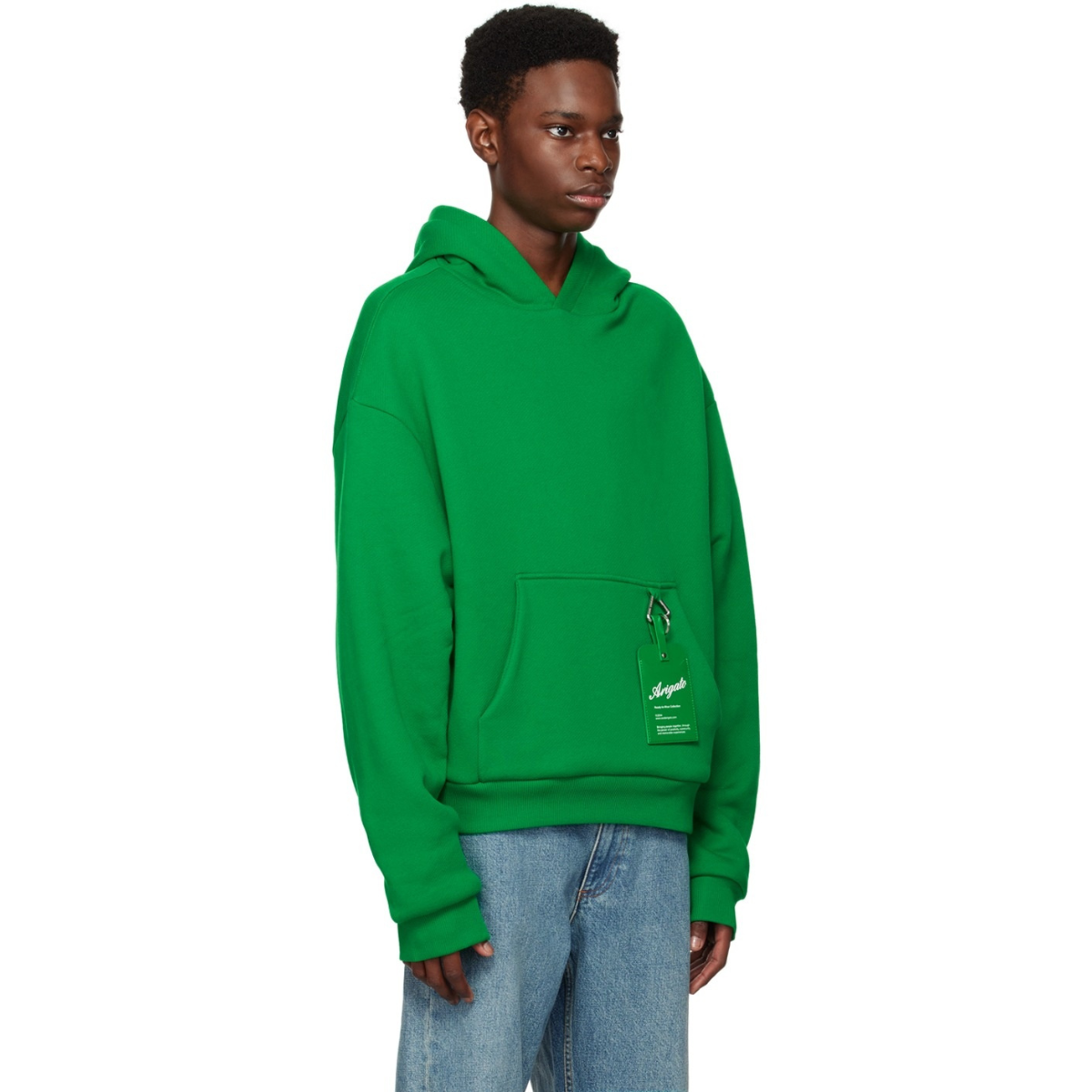 Axel Arigato Green Title Hoodie in heavyweight organic cotton with oversized fit, kangaroo pocket, and branded tag detail