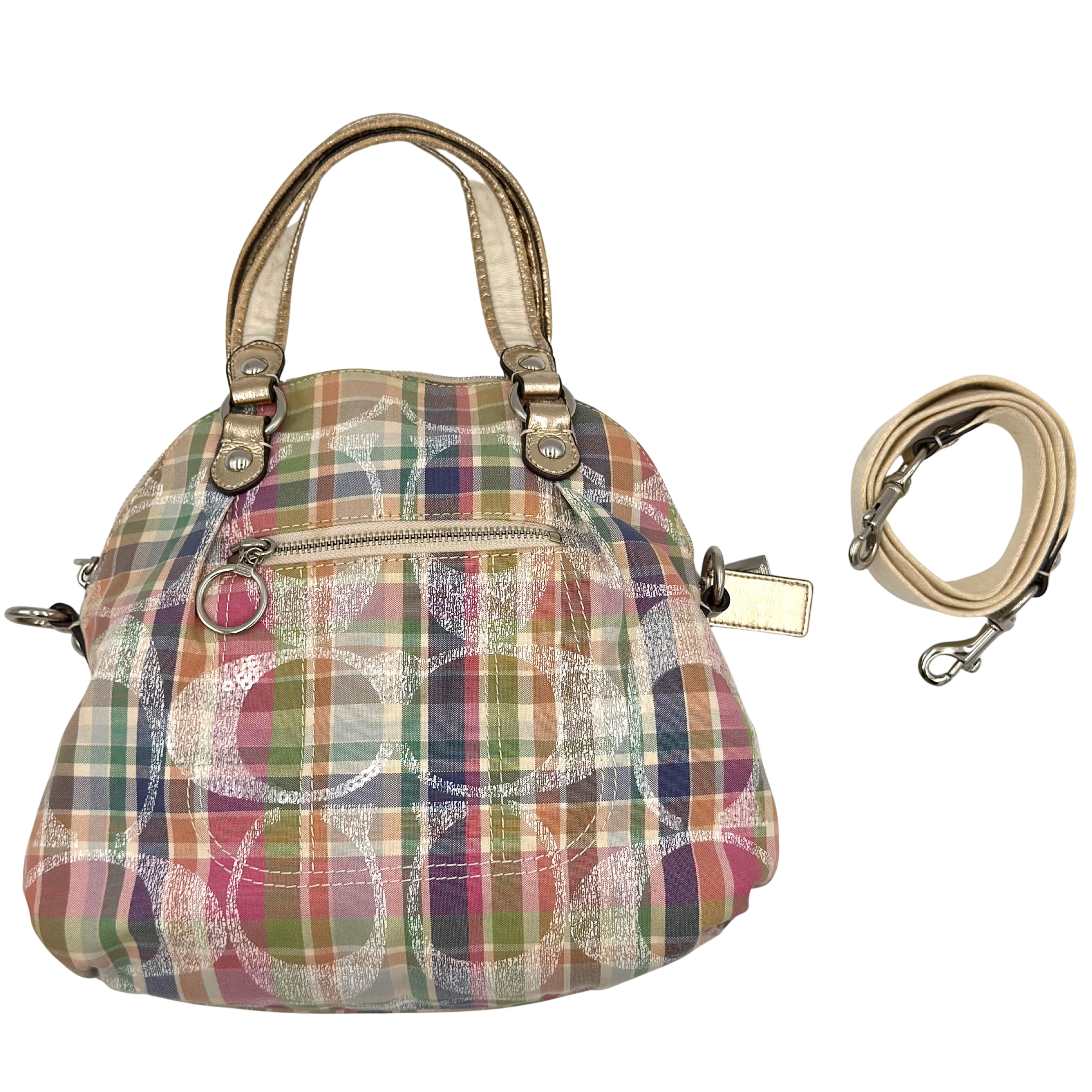 Coach 2Way Poppy Madras Tartan Shoulder Bag Multicolor
