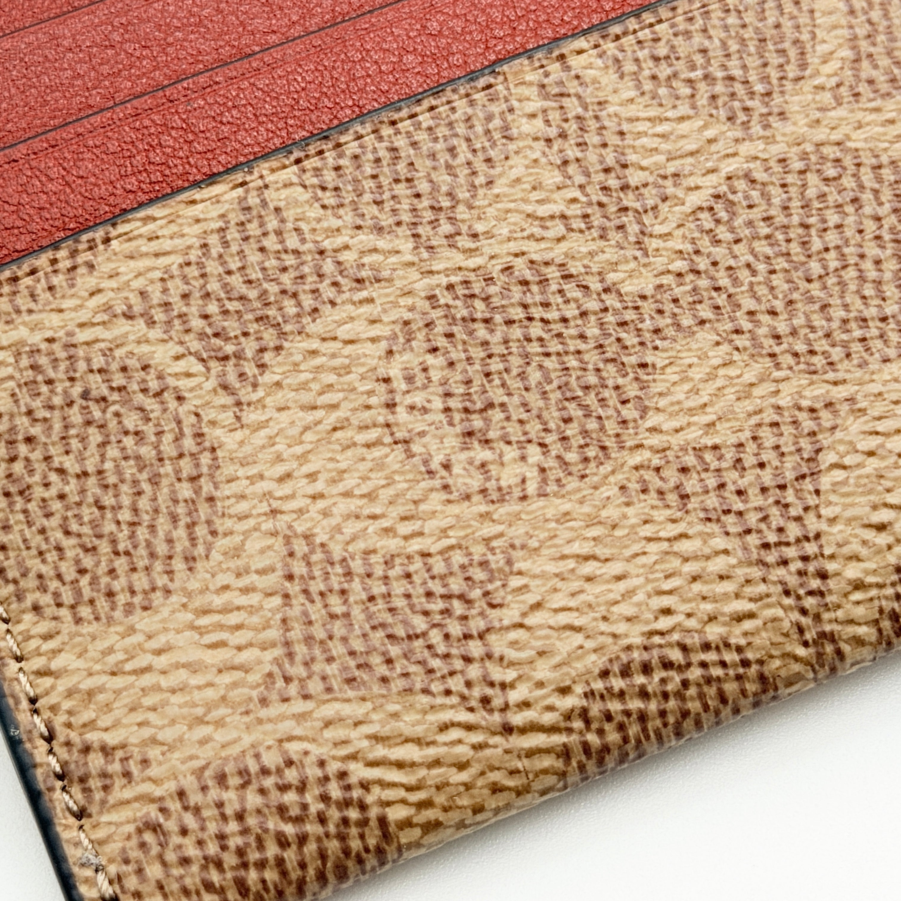 Coach Signature Canvas Slim ID Card Case Tan/Red