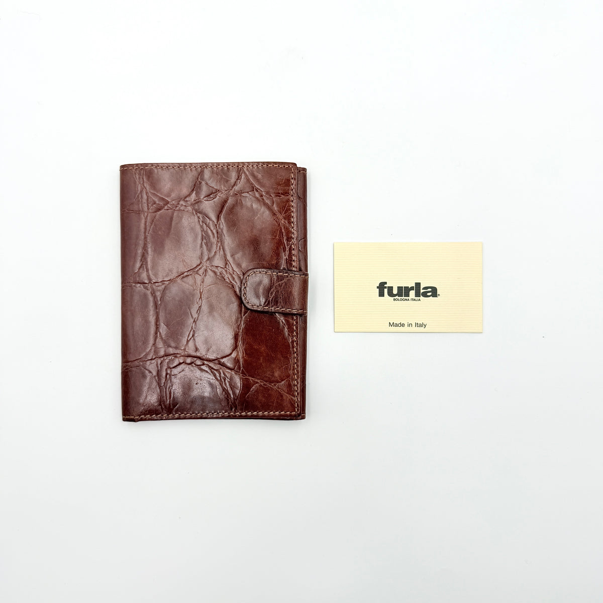 Furla Croc Embossed Leather Organizer Wallet Brown