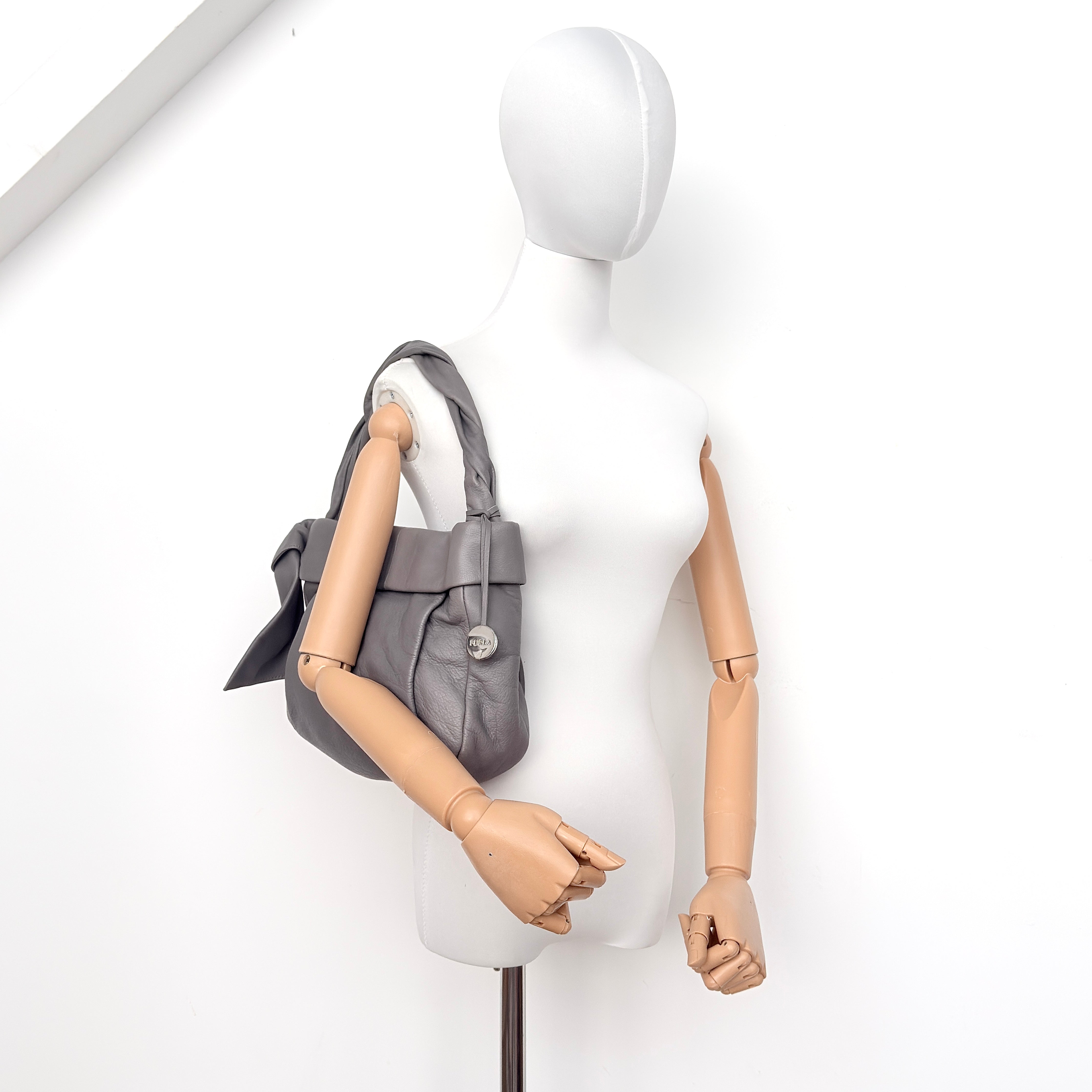 Furla Knotted Leather Shoulder Bag Grey
