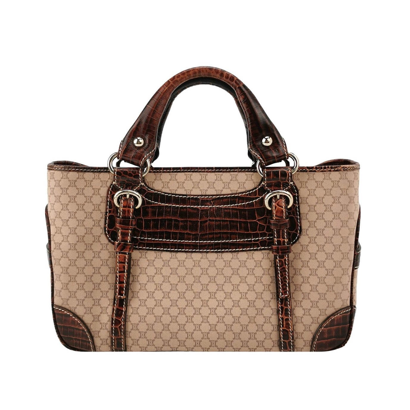 Celine Macadam Boogie Leather Canvas HandBag Pink/Maroon