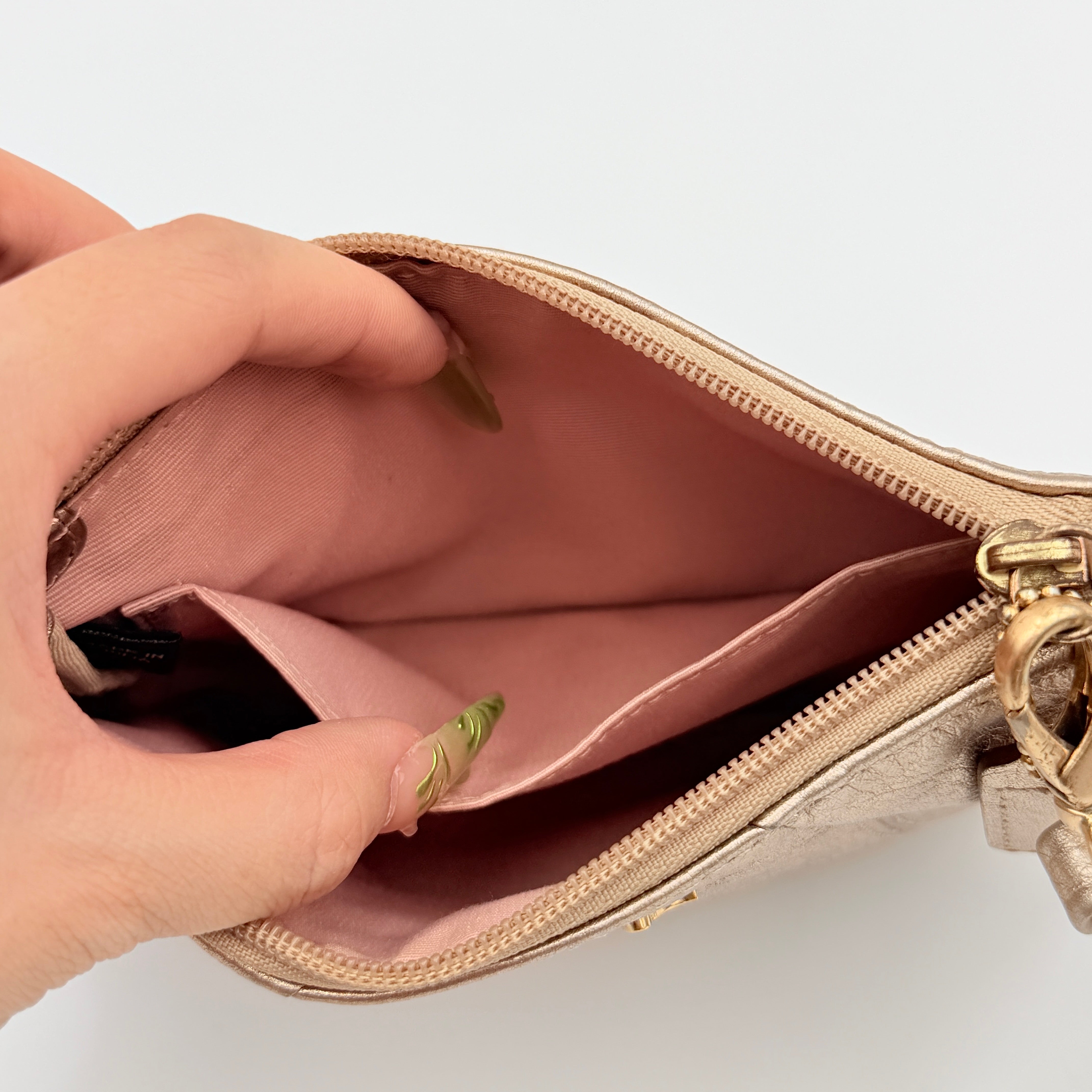 Coach Leather Metallic Wristlet Rose Gold