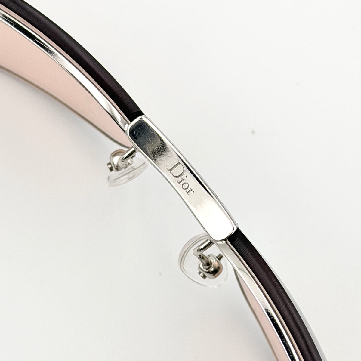 Dior Adiorable 3/L rimless sunglasses with rose pink gradient lenses and silver frame, presented with Dior hard case.