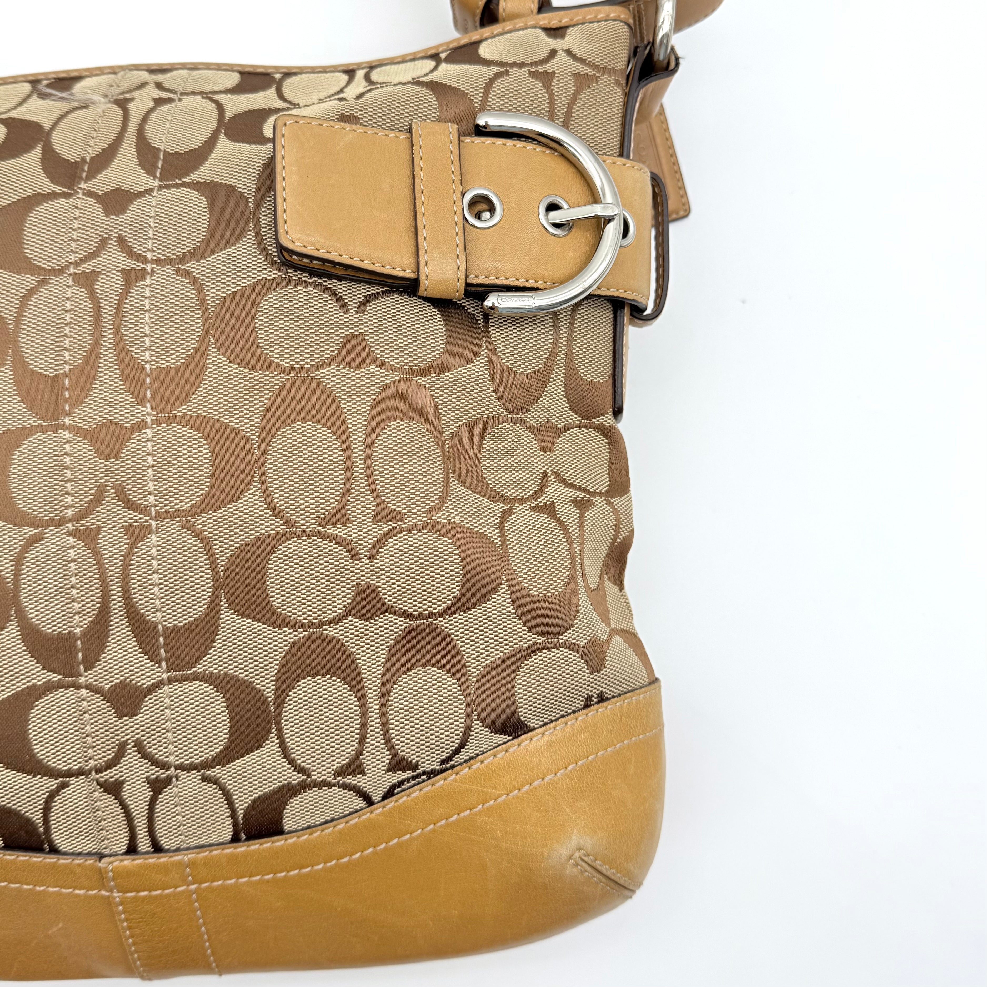 Coach 2Way Signature Canvas Shoulder Bag Beige/Tan
