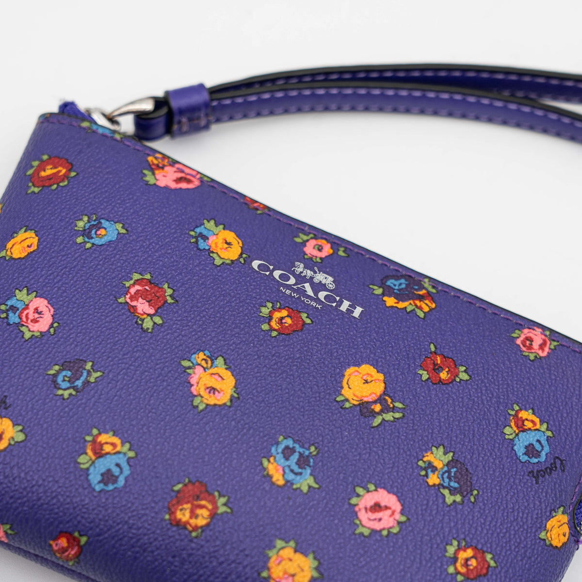 Coach Floral Corner Zip Wristlet Purple