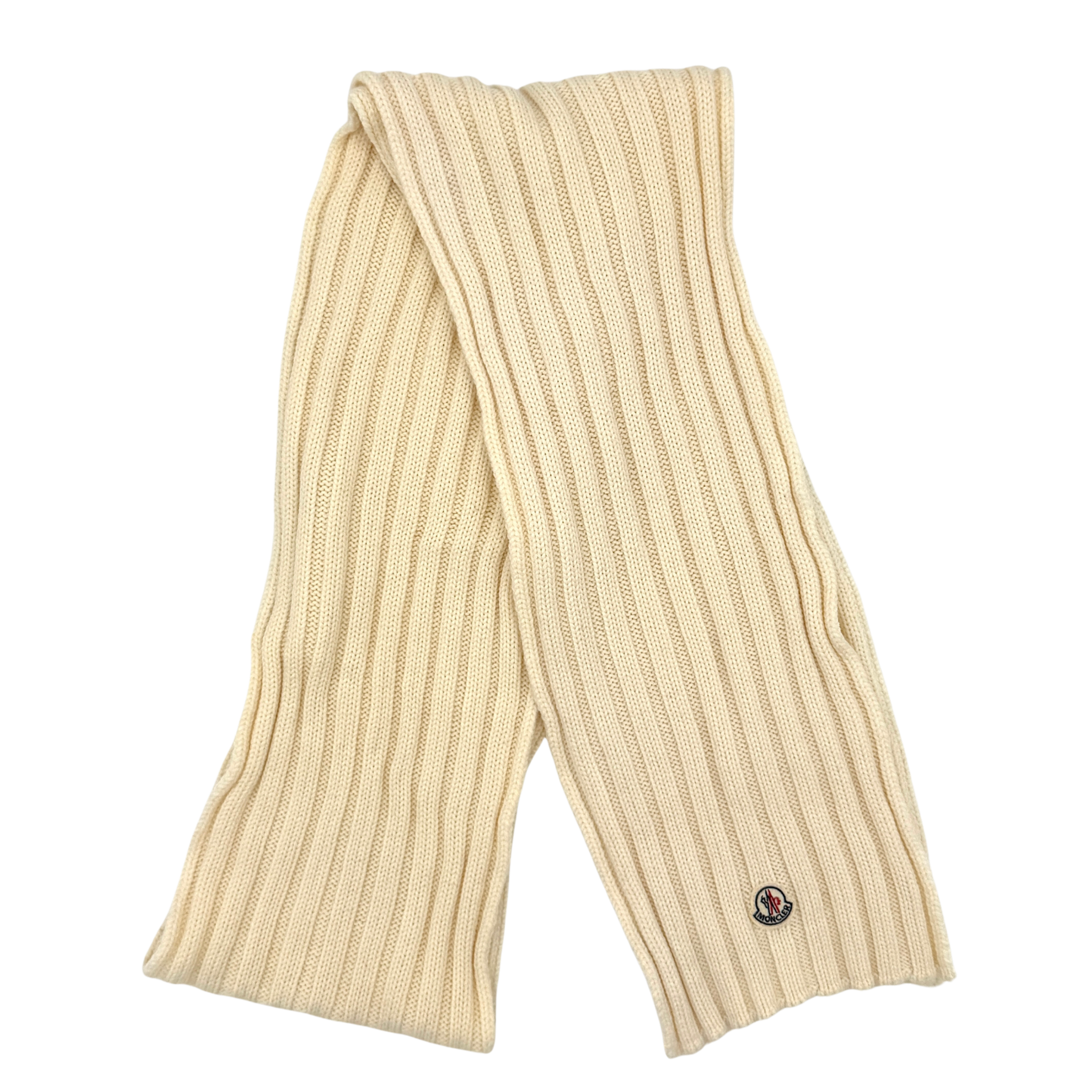 Moncler Wool Ribbed Scarf Cream