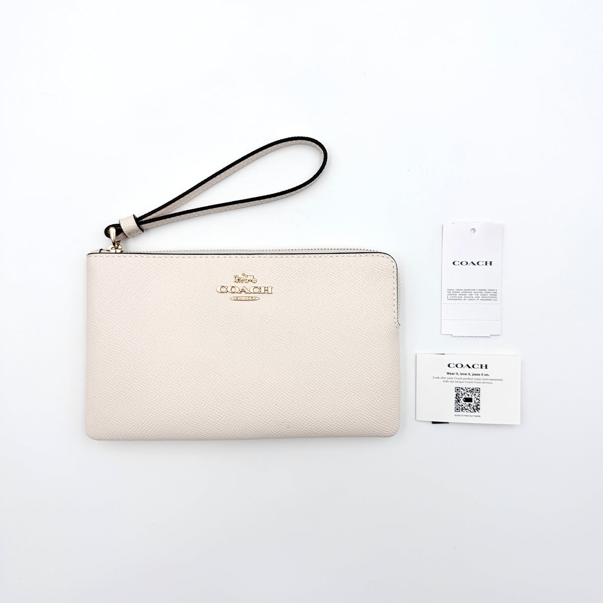 Coach Leather Corner Zip Wristlet Chalk White